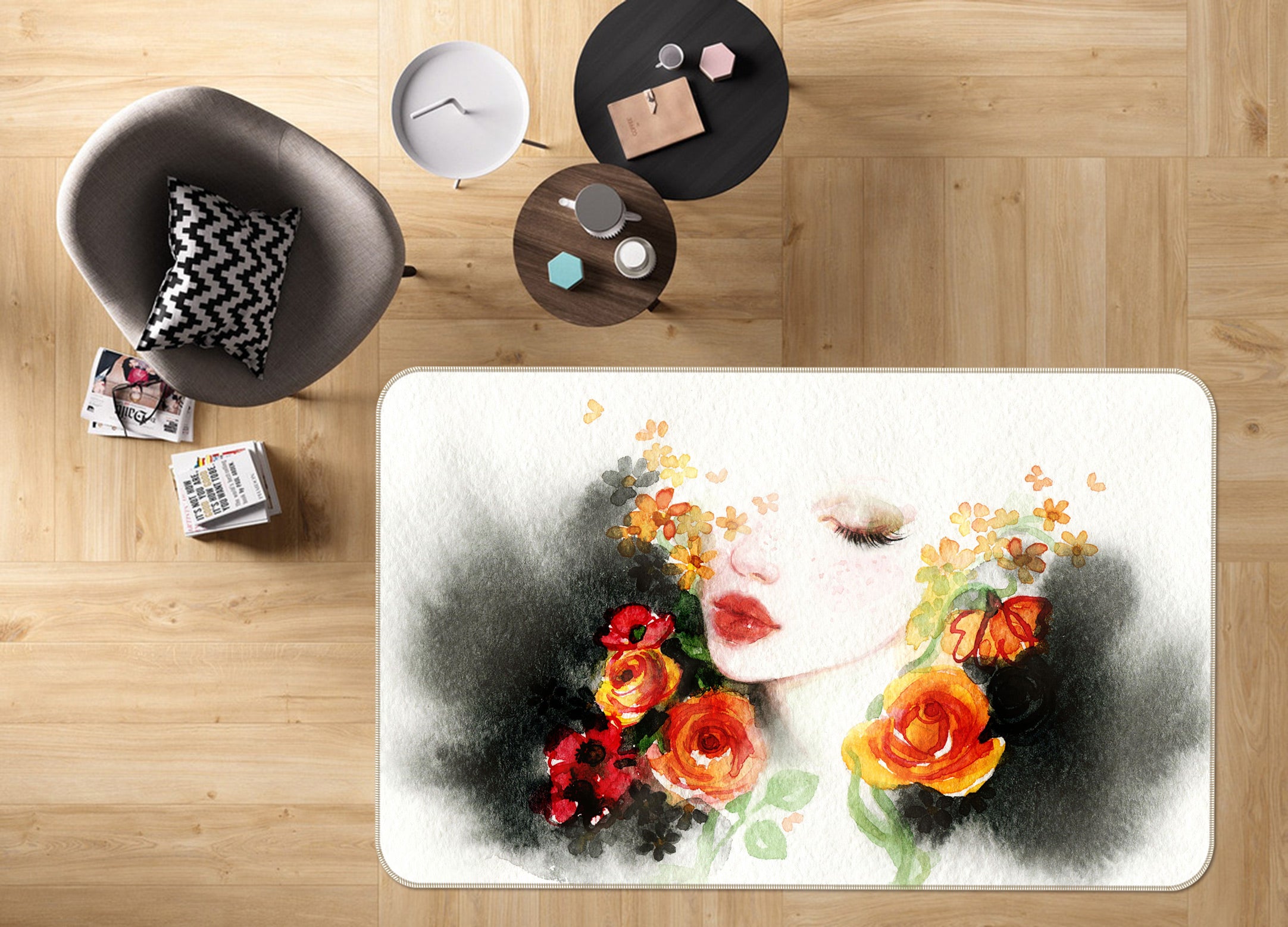 3D Rose Earring Woman 1055 Non Slip Rug Mat