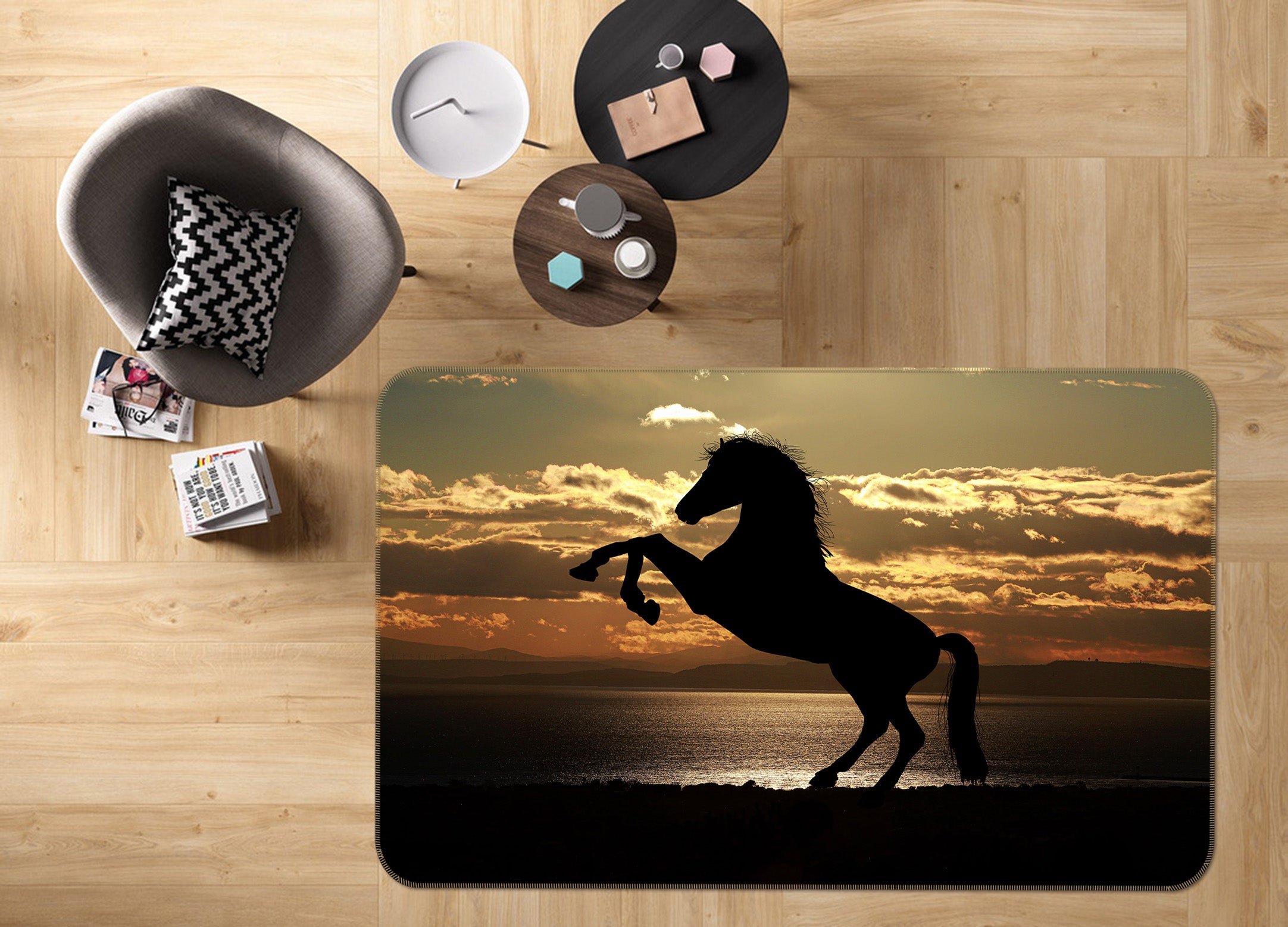 3D Sunset Horse 093 Animal Non Slip Rug Mat