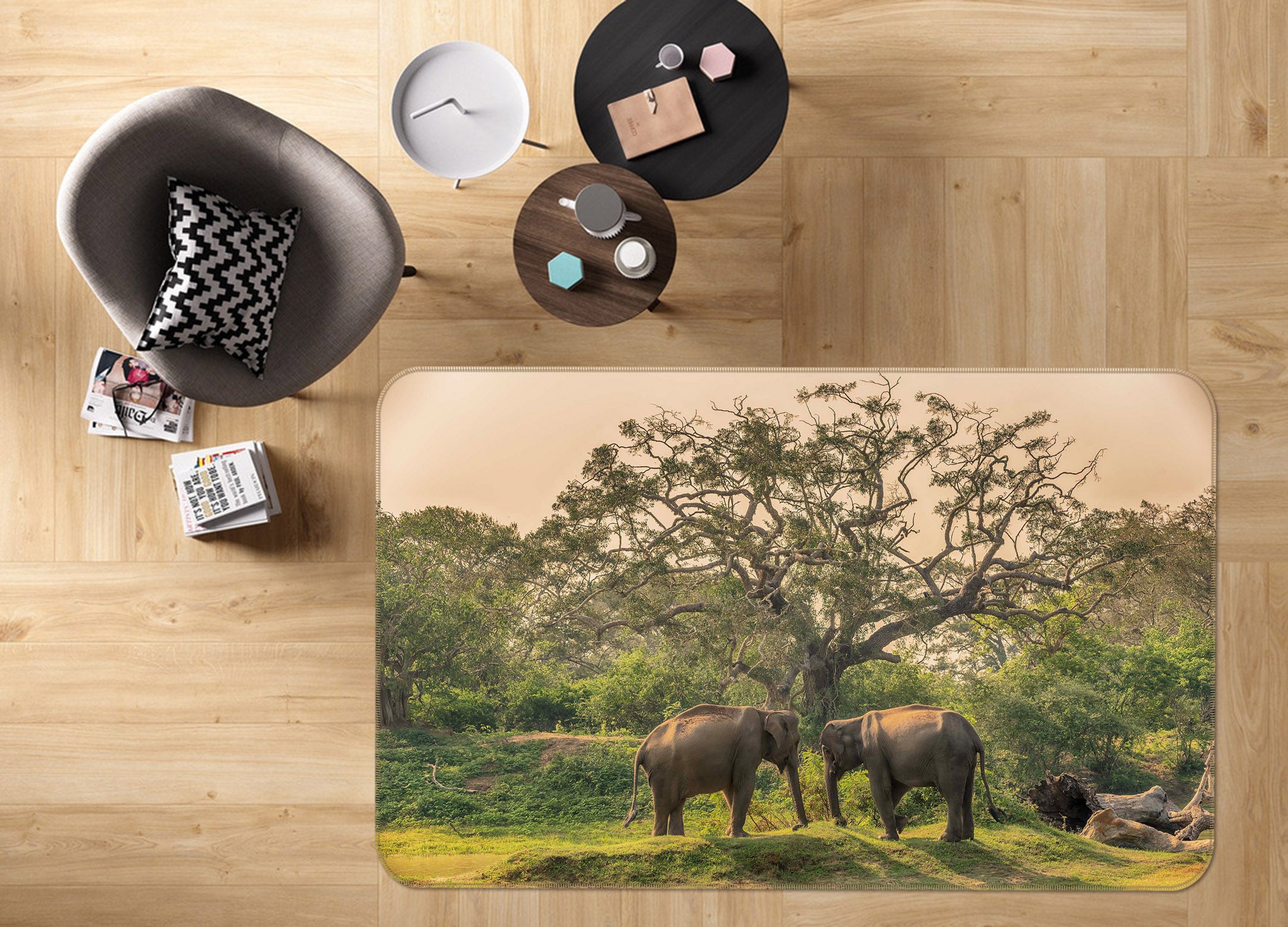 3D Elephant Grove 059 Animal Non Slip Rug Mat