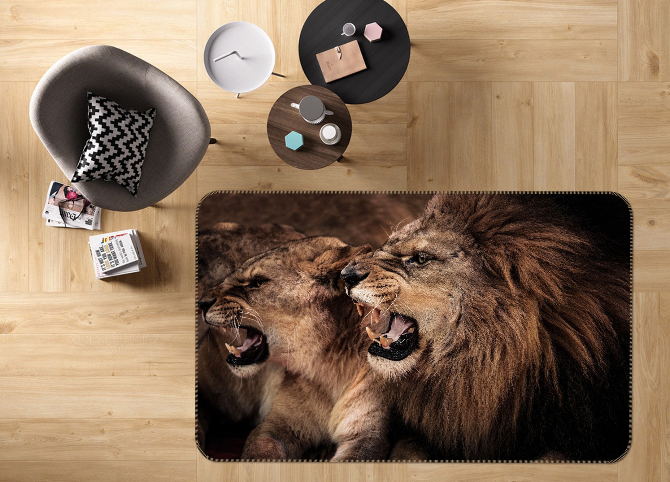 3D Fangs Lion 107 Animal Non Slip Rug Mat