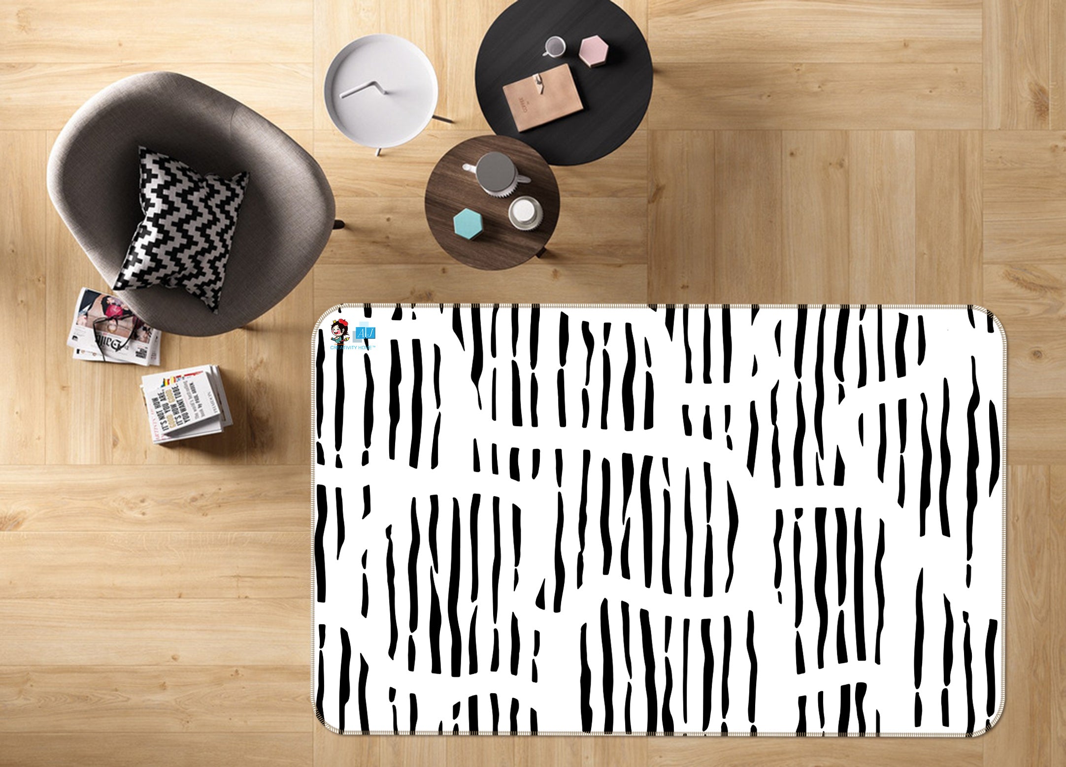 3D Black Stripes 107110 Kashmira Jayaprakash Rug Non Slip Rug Mat