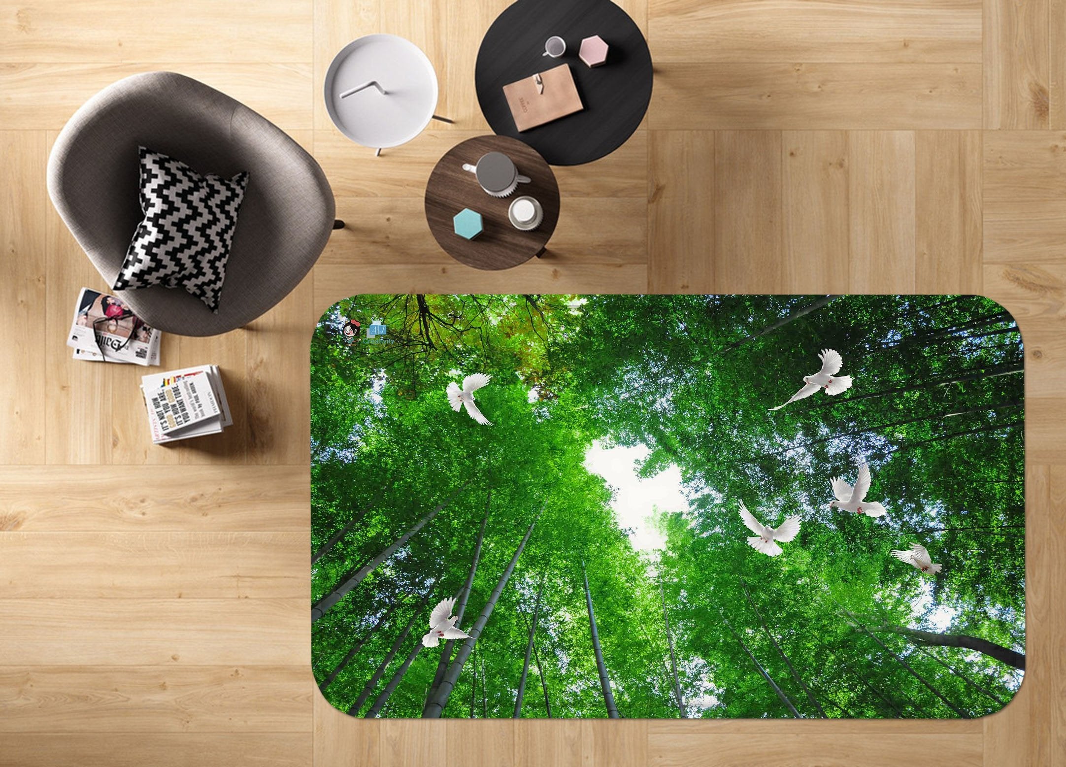 3D Bamboo Forest Flying Birds 21 Non Slip Rug Mat Mat AJ Creativity Home 