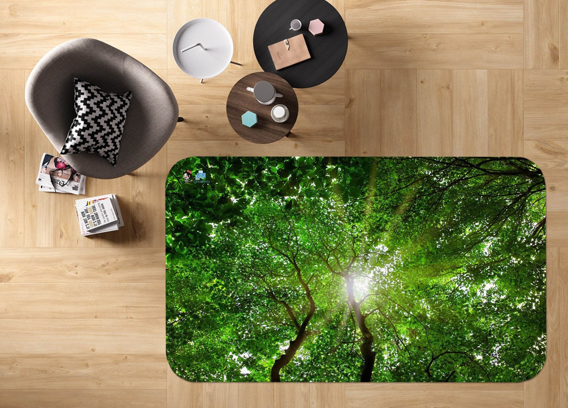 3D Forest Trees Top Sky 10 Non Slip Rug Mat Mat AJ Creativity Home 