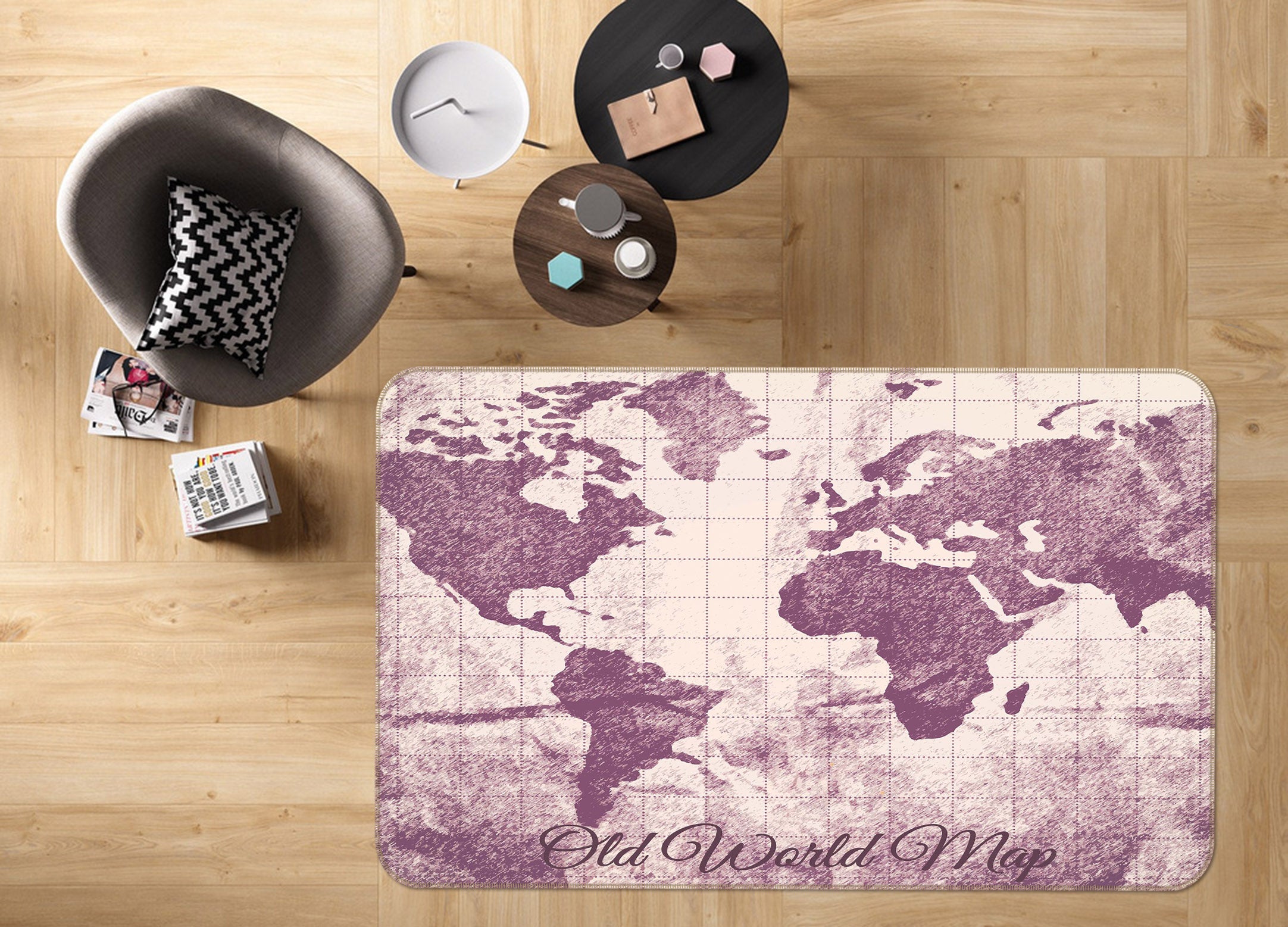3D Purple 1049 World Map Non Slip Rug Mat