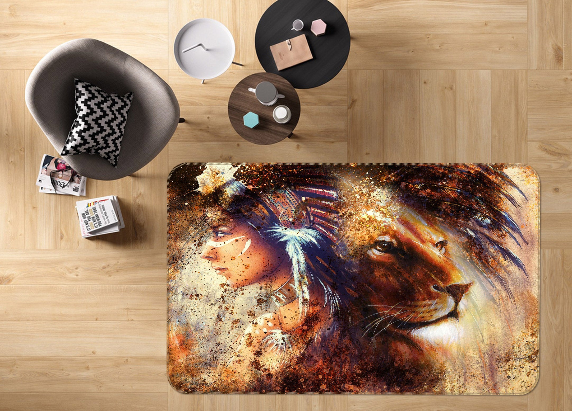 3D Lion Girl 128 Animal Non Slip Rug Mat
