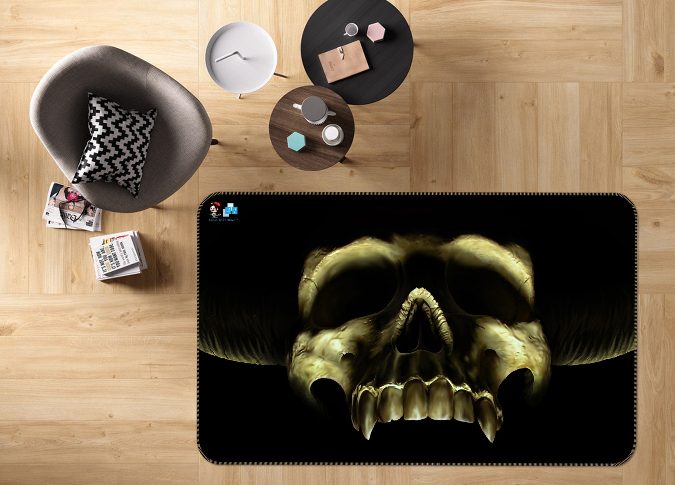 3D Dark Skull 4111 Tom Wood Rug Non Slip Rug Mat