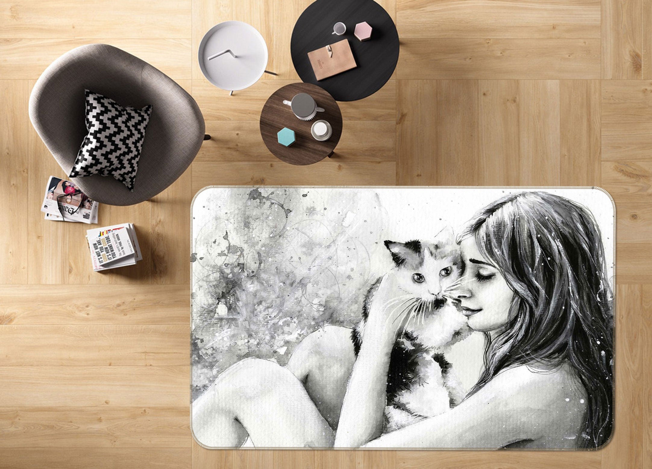 3D White Kitten 1026 Non Slip Rug Mat