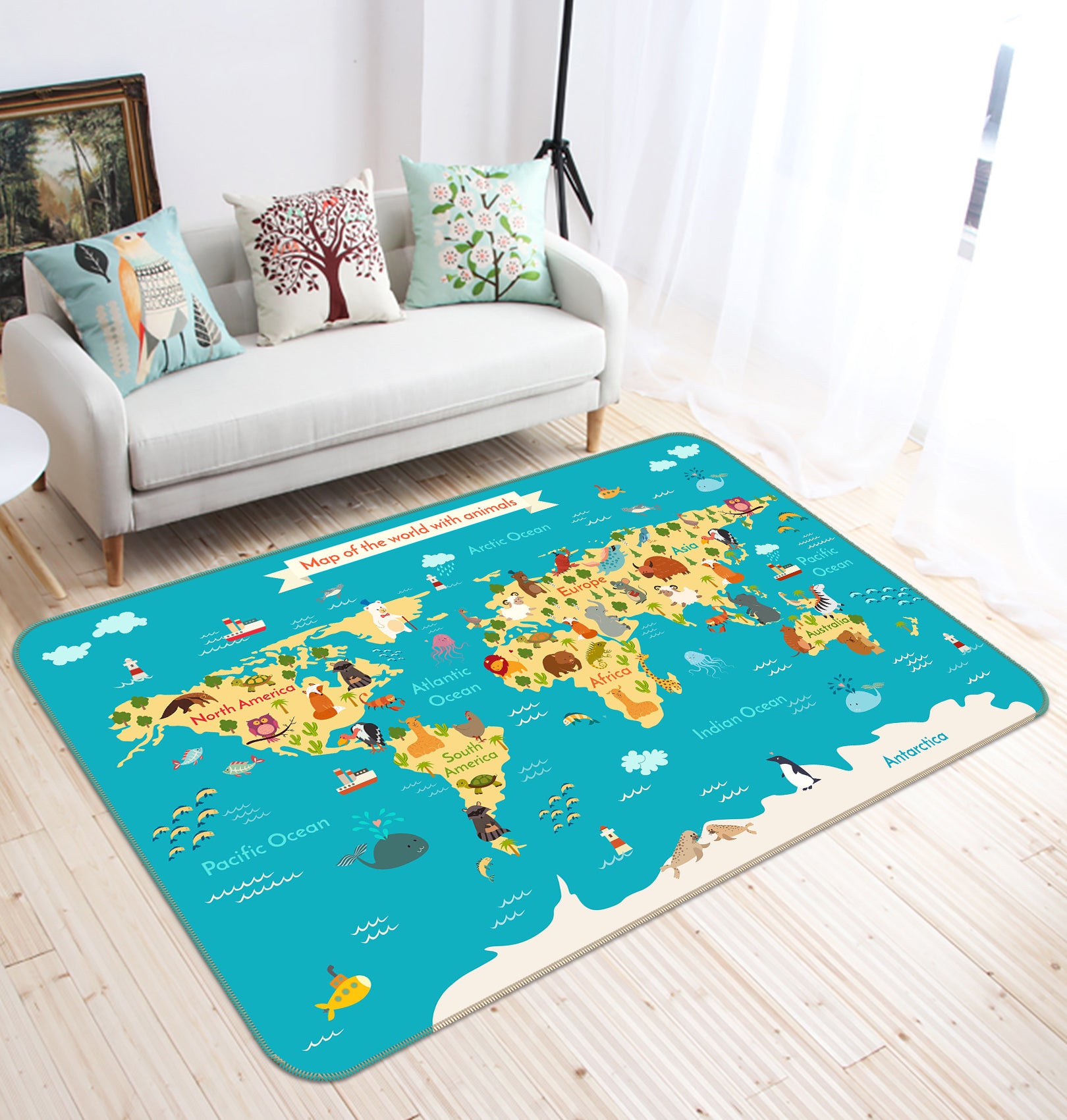 3D Wide World 270 World Map Non Slip Rug Mat