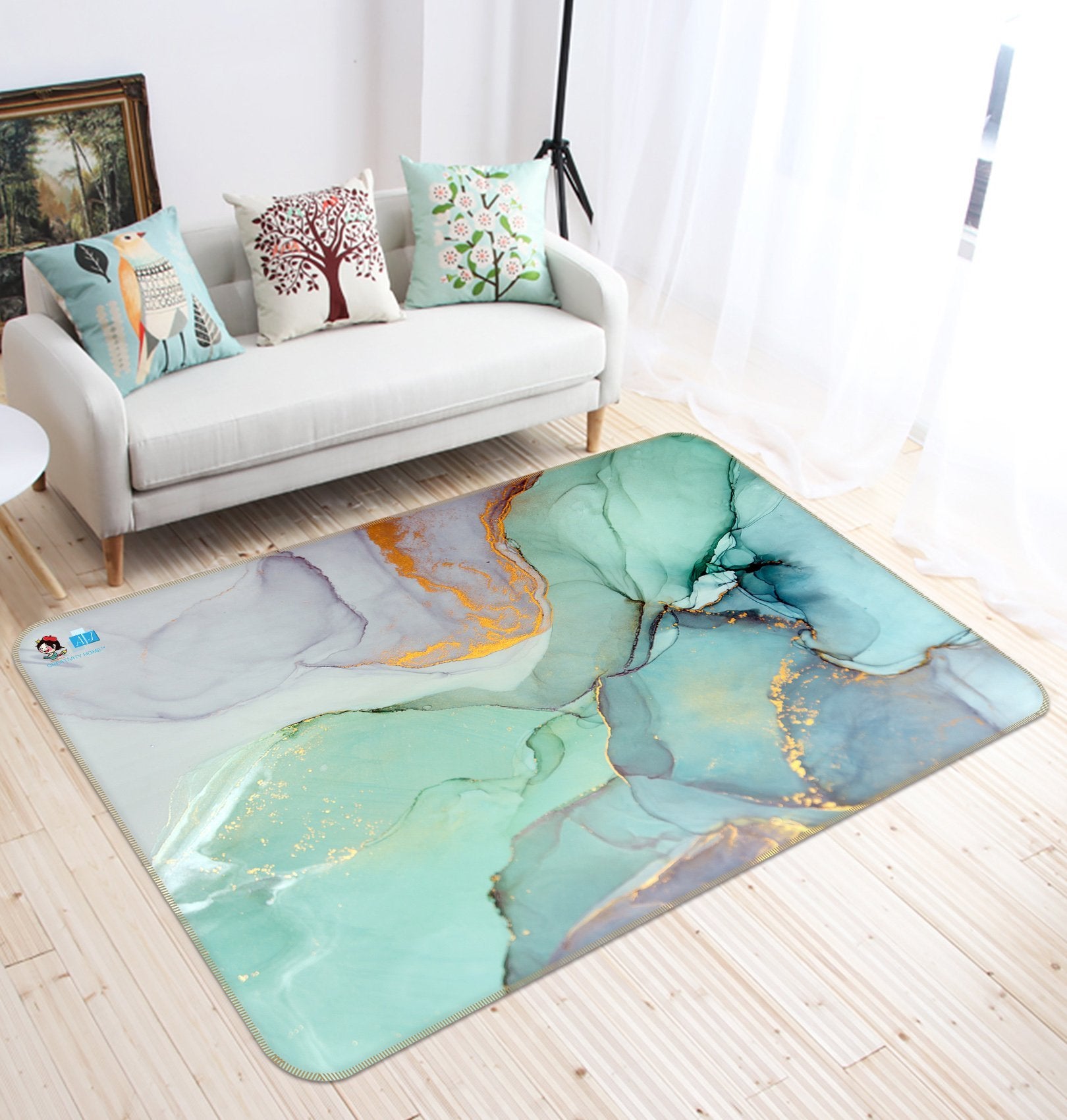 3D Green Irregular Square 80 Non Slip Rug Mat Mat AJ Creativity Home 