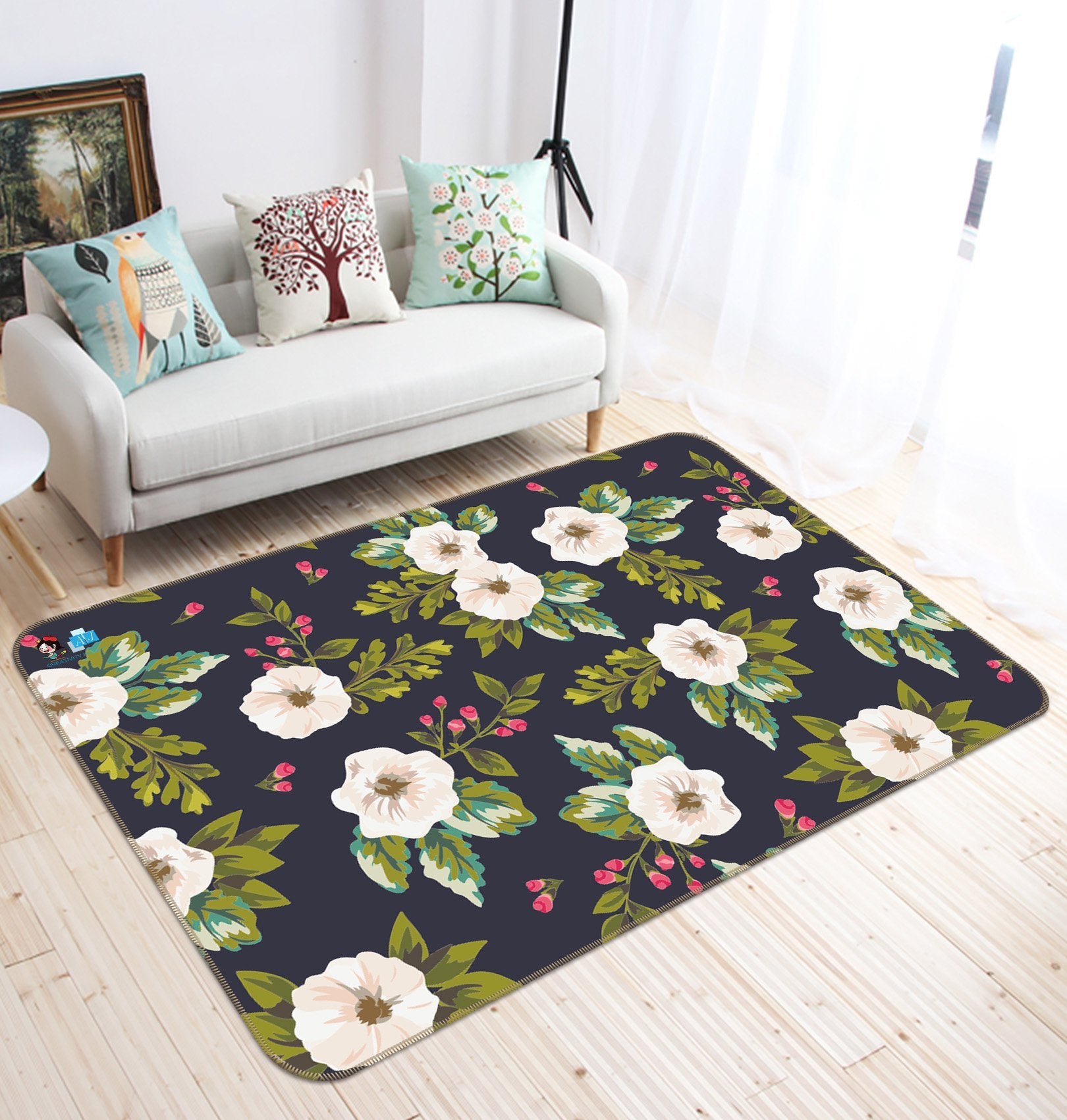 3D White Flower 007 Non Slip Rug Mat Mat AJ Creativity Home 