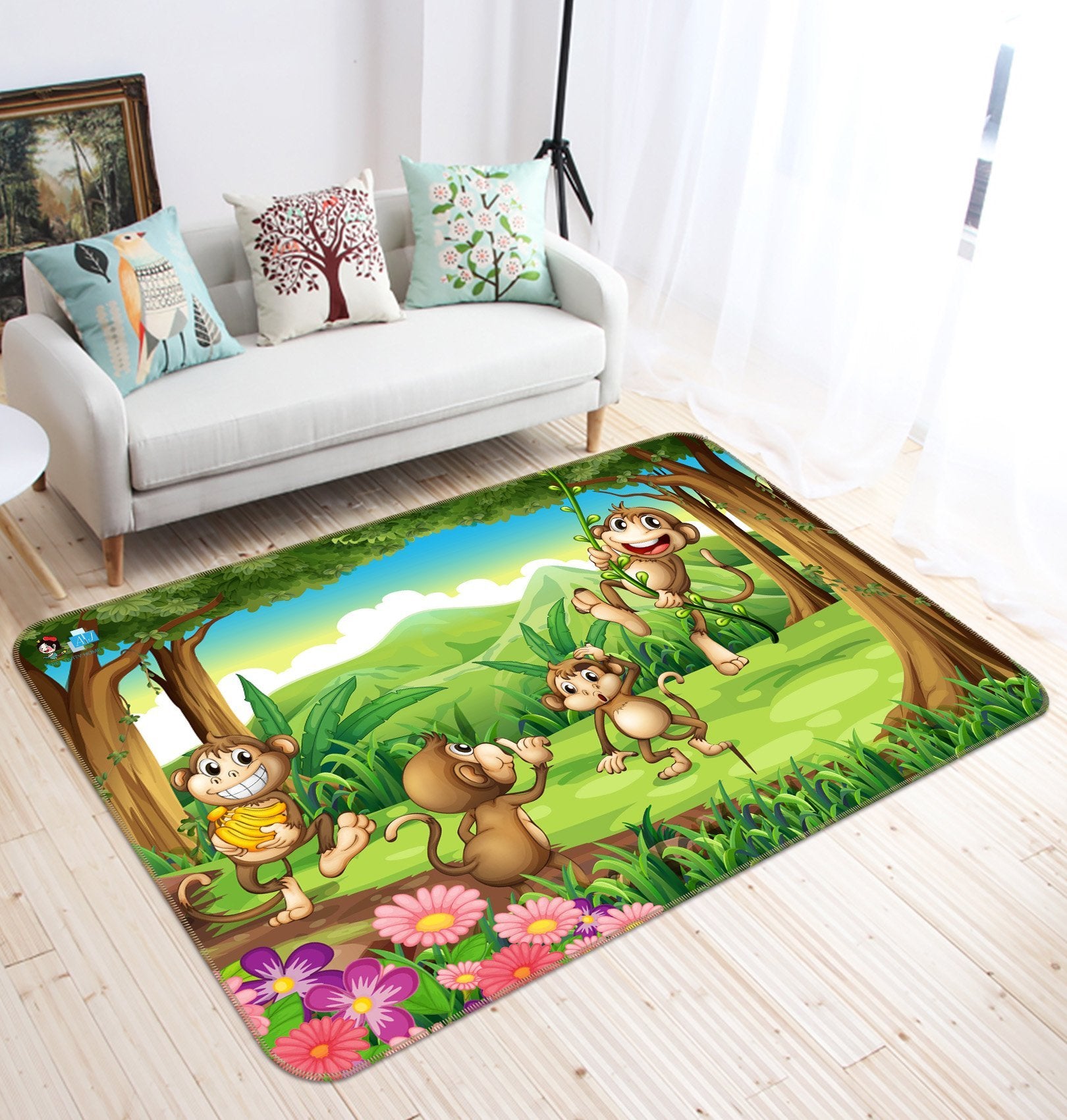 3D Monkey Rattan 492 Non Slip Rug Mat Mat AJ Creativity Home 