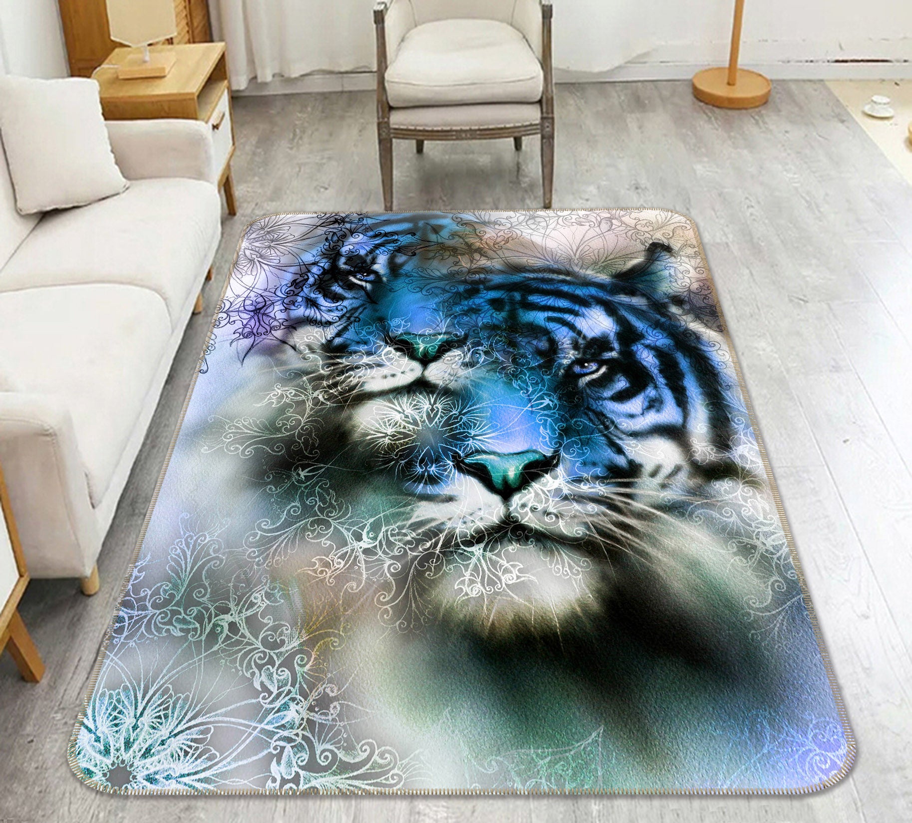 3D Blue Tiger 206 Animal Non Slip Rug Mat