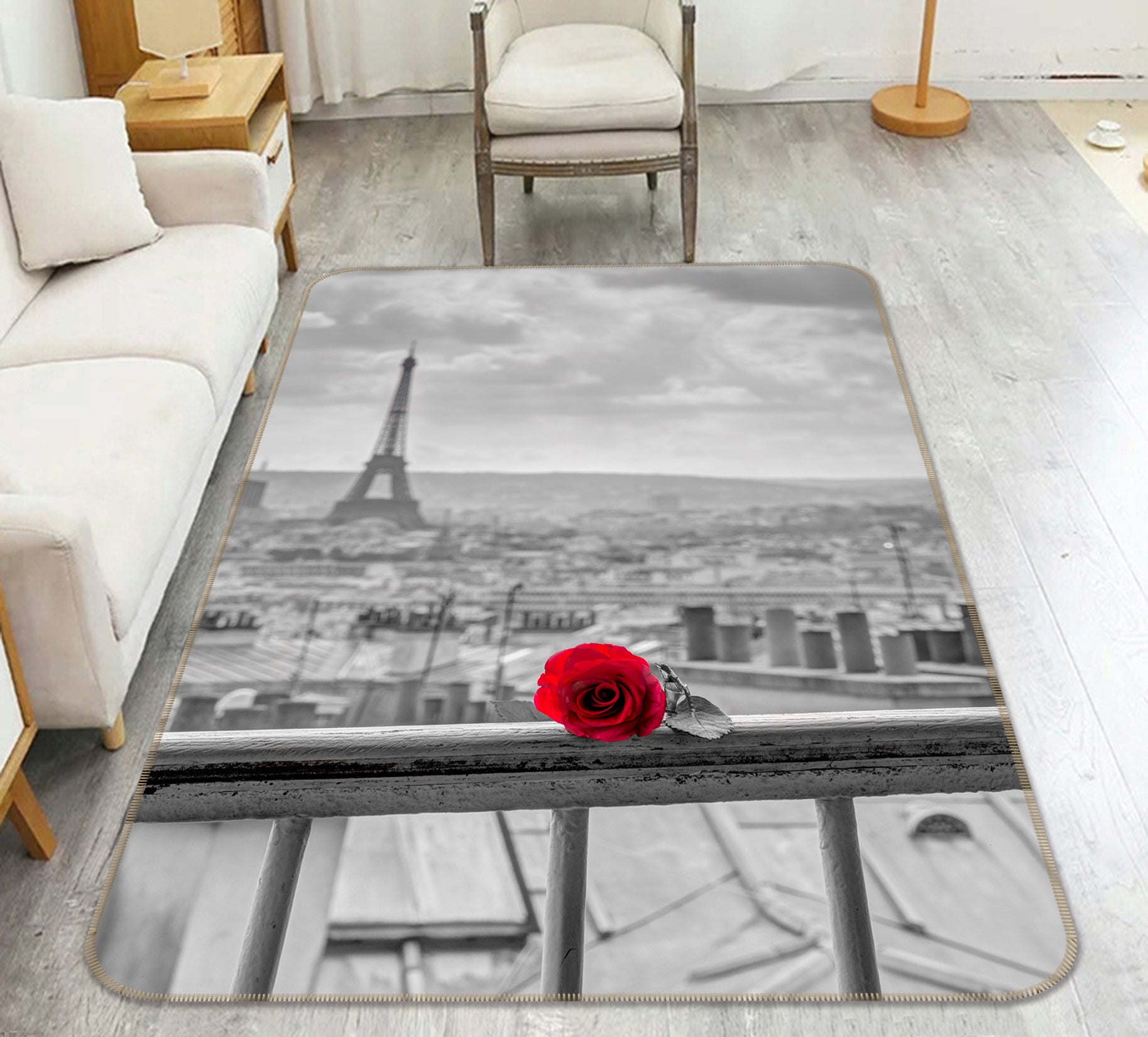 3D Rose Eiffel Tower 187 Assaf Frank Rug Non Slip Rug Mat