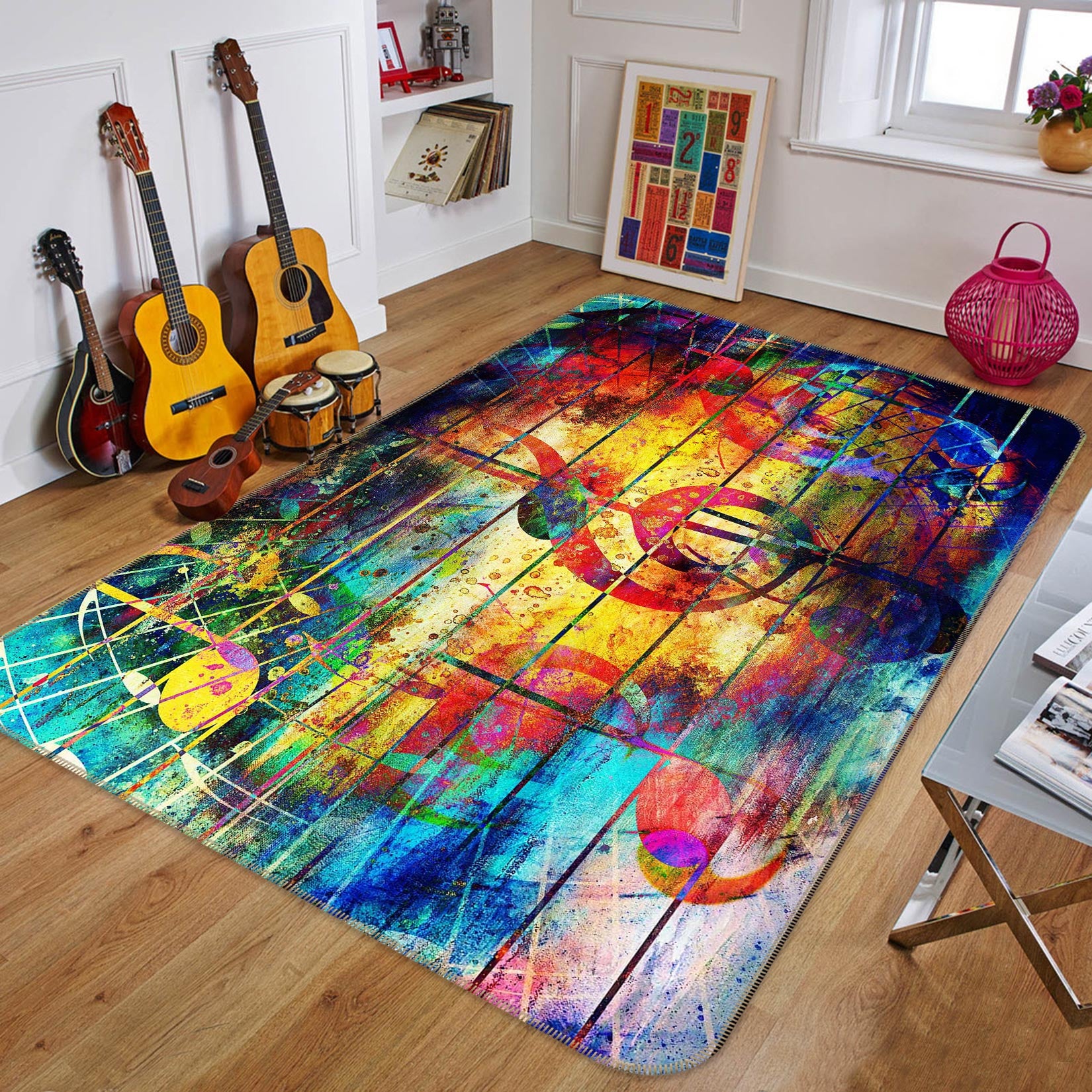 3D Red Note 1034 Non Slip Rug Mat