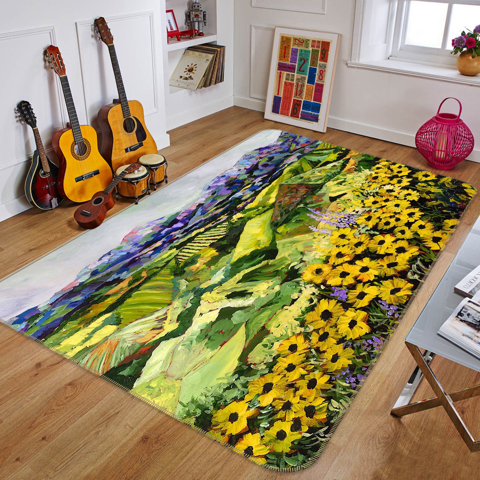 3D Yellow Flowers 1012 Allan P. Friedlander Rug Non Slip Rug Mat