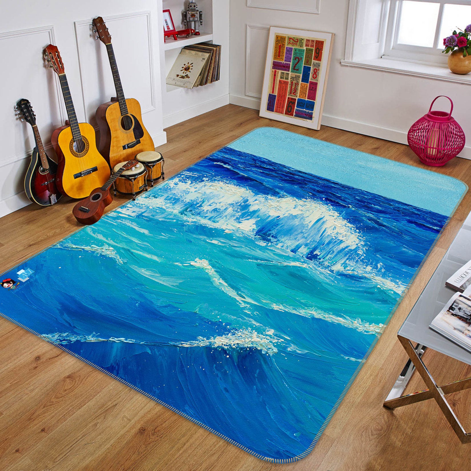 3D Waves 1895 Marina Zotova Rug Non Slip Rug Mat