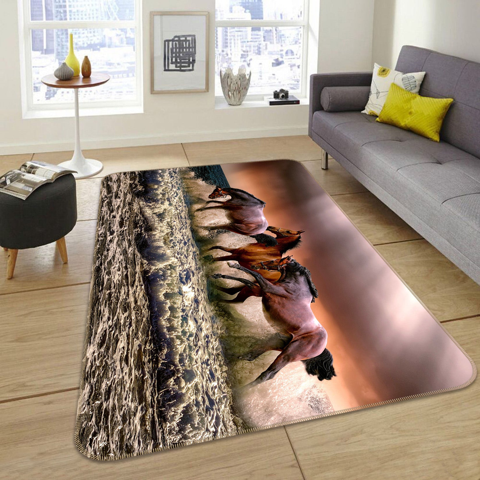 3D Seaside Horse 008 Animal Non Slip Rug Mat