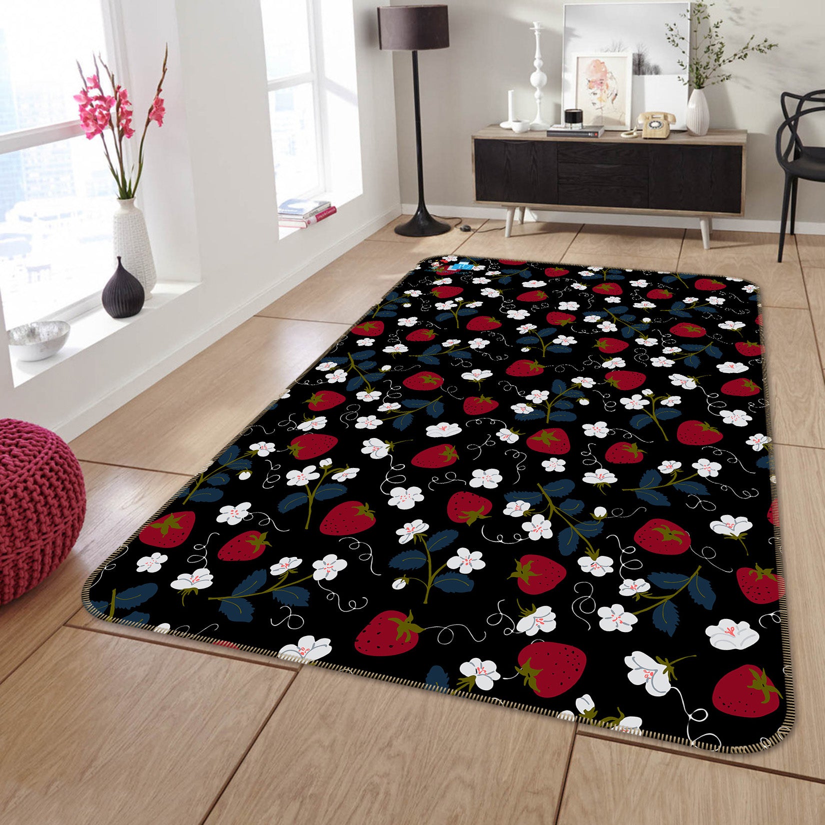 3D Floral Strawberry Pattern 107146 Kashmira Jayaprakash Rug Non Slip Rug Mat
