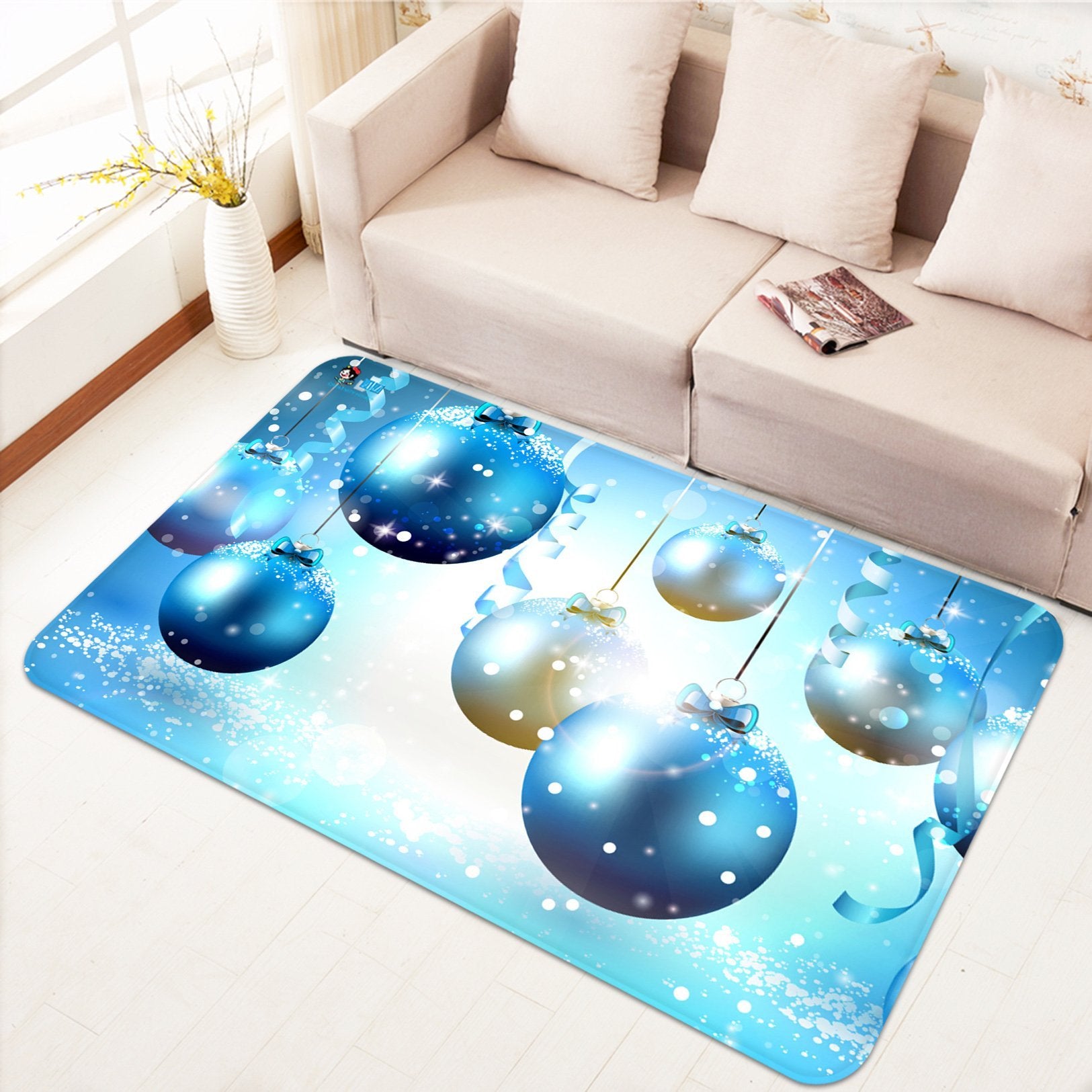 3D Blue Ball Ornaments 007 Non Slip Rug Mat Mat AJ Creativity Home 