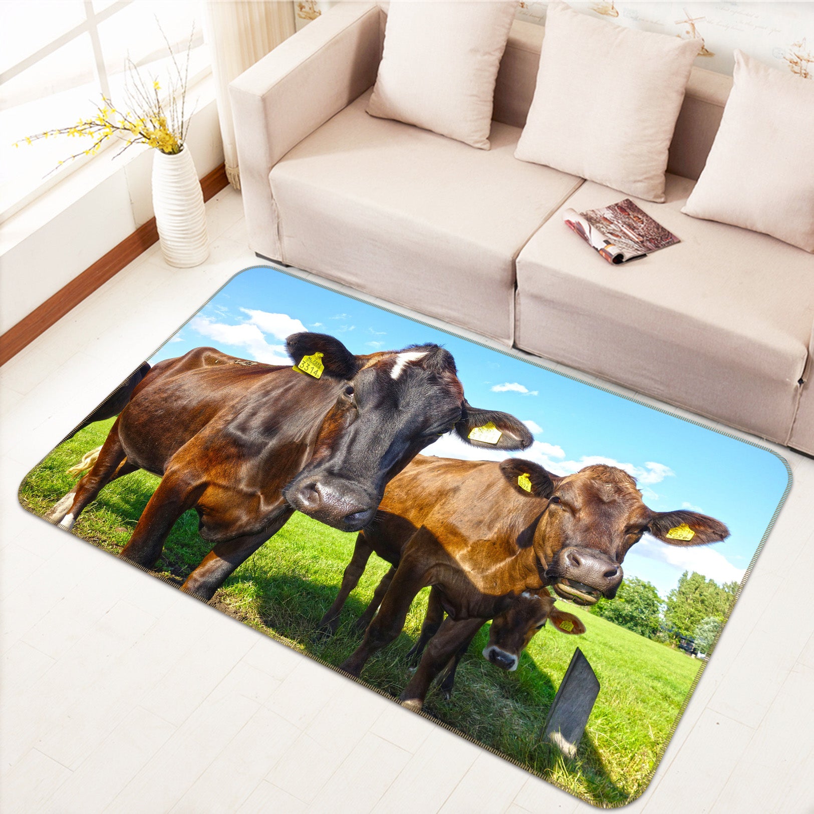 3D Cow Lawn 034 Animal Non Slip Rug Mat