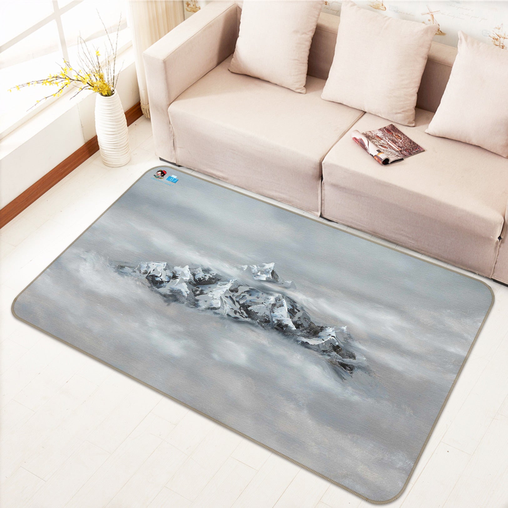 3D Mountain Peak Fog 1888 Marina Zotova Rug Non Slip Rug Mat