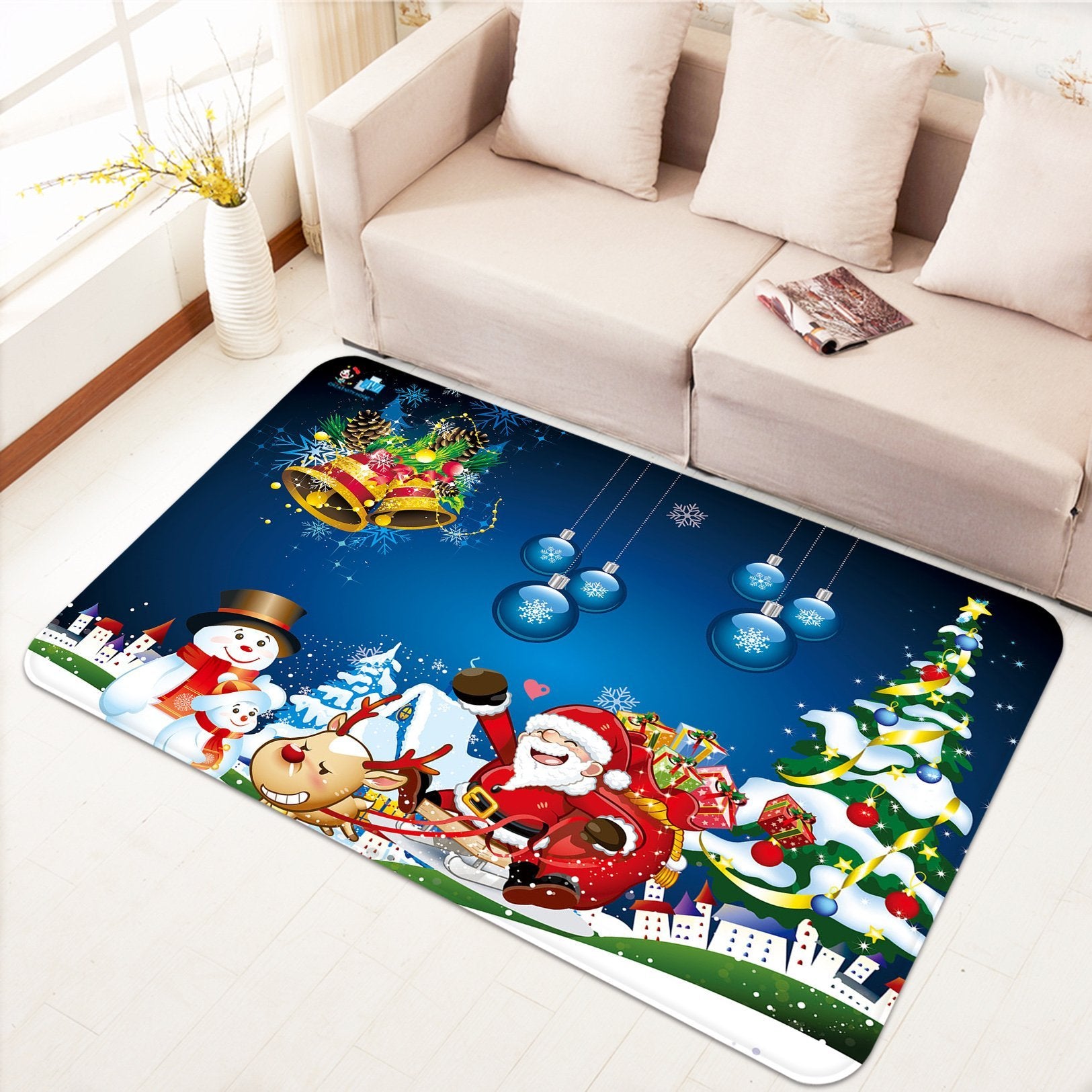 3D Snowman Bell 035 Non Slip Rug Mat Mat AJ Creativity Home 