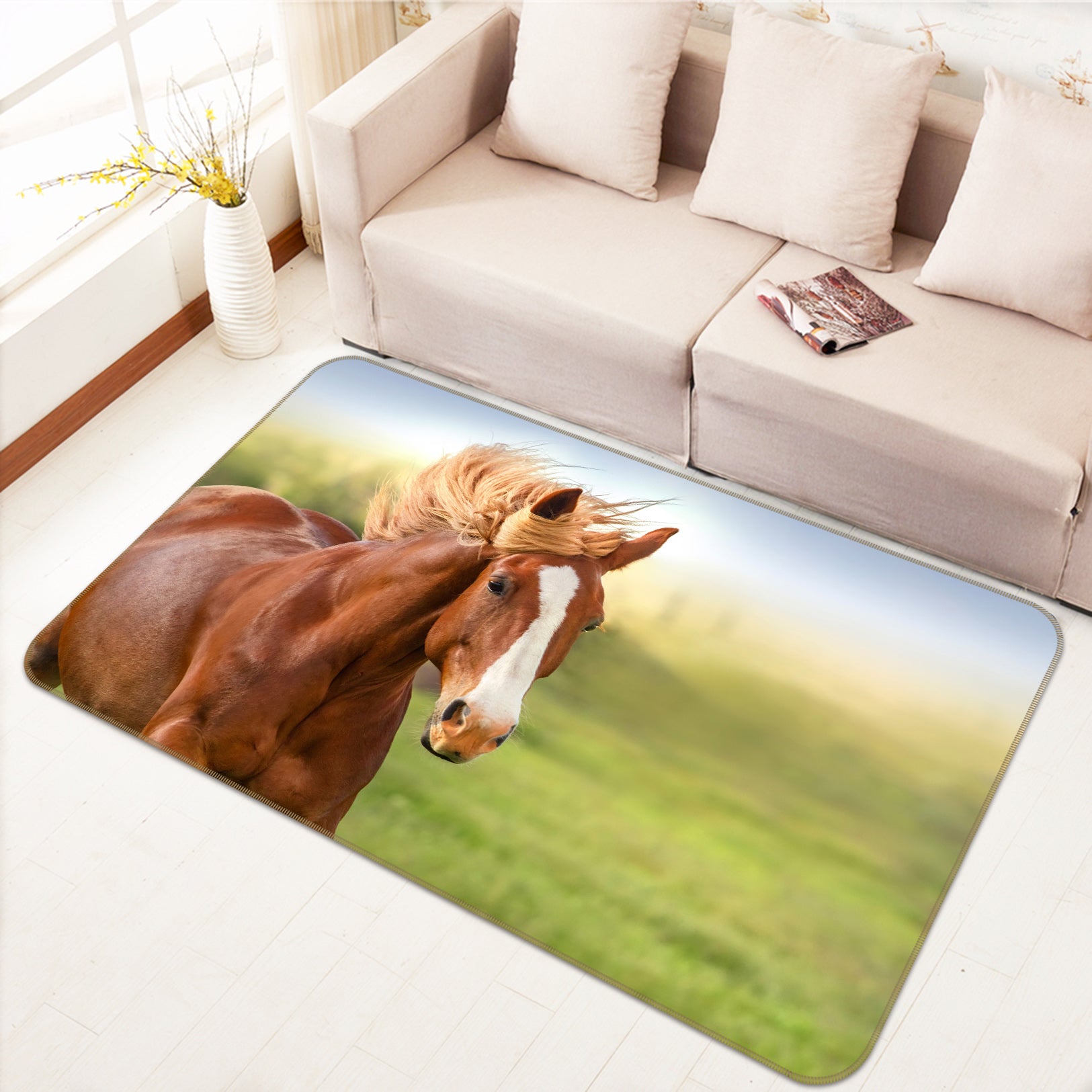 3D Horse Lawn 090 Animal Non Slip Rug Mat
