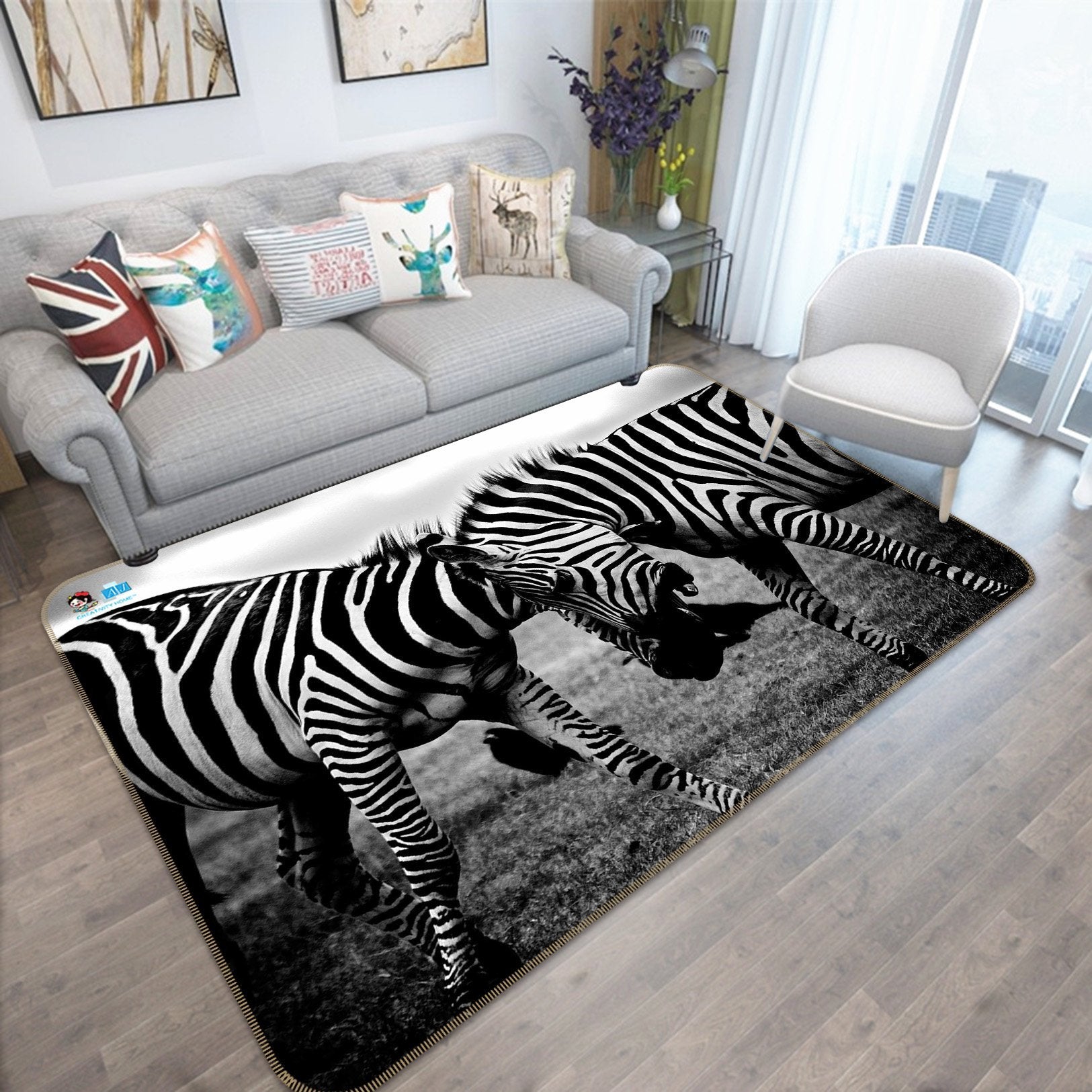 3D Fighting Zebras 256 Non Slip Rug Mat Mat AJ Creativity Home 