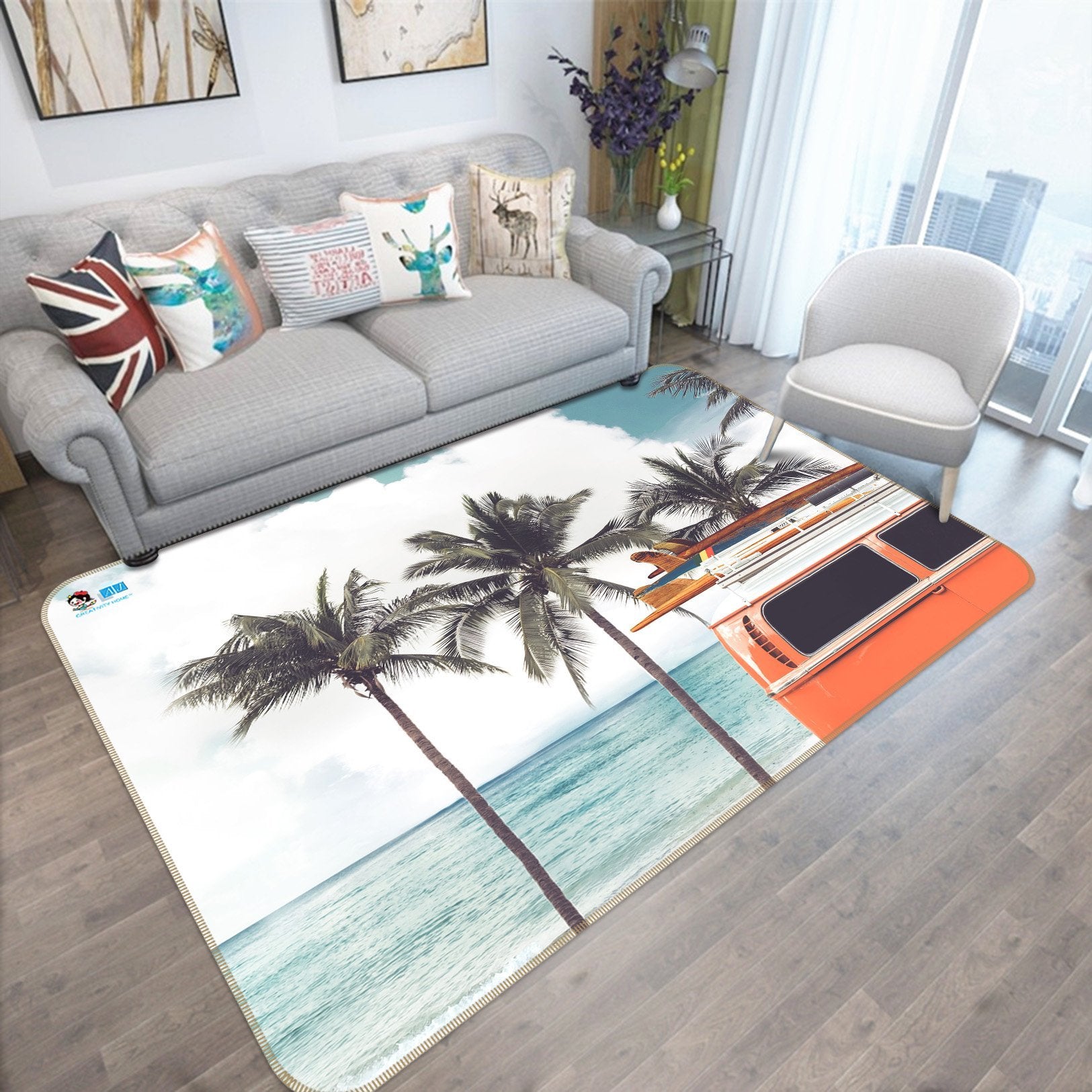 3D Coconut Tree Car 113 Non Slip Rug Mat Mat AJ Creativity Home 