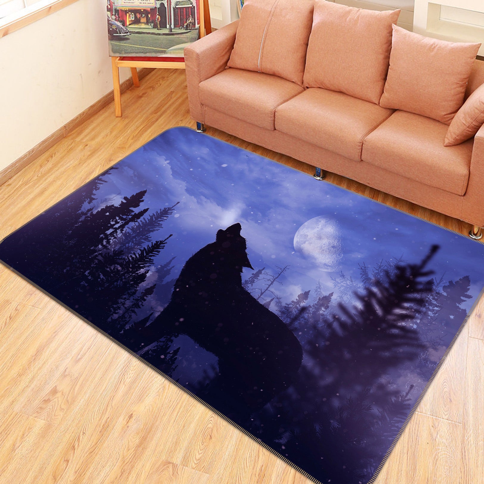 3D Black Wolf Forest 145 Animal Non Slip Rug Mat