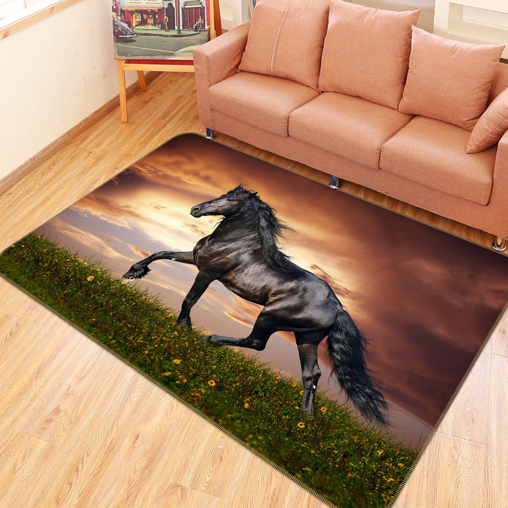 3D Horse Flower 097 Animal Non Slip Rug Mat