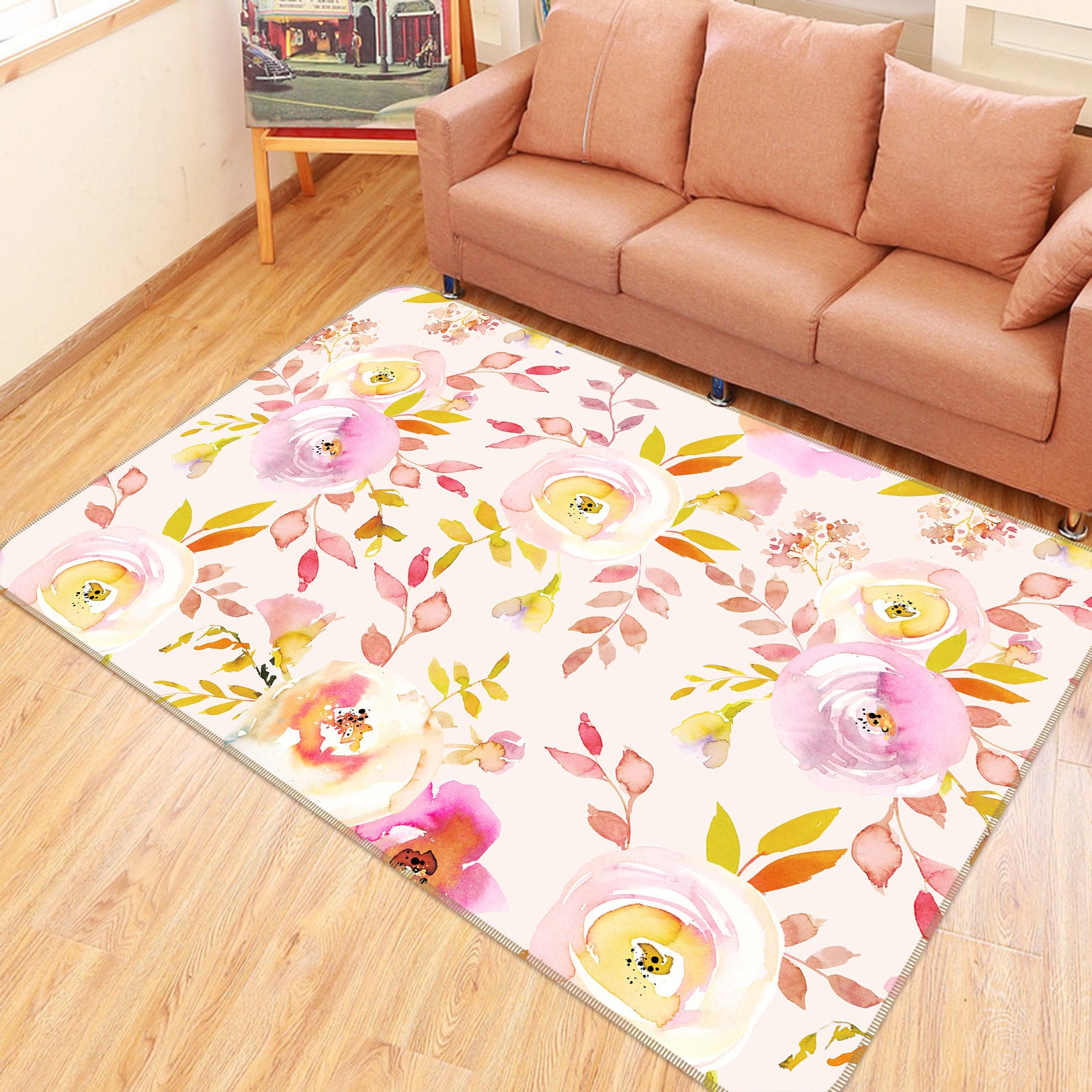 3D Pink Leaves Flower 095 Uta Naumann Rug Non Slip Rug Mat