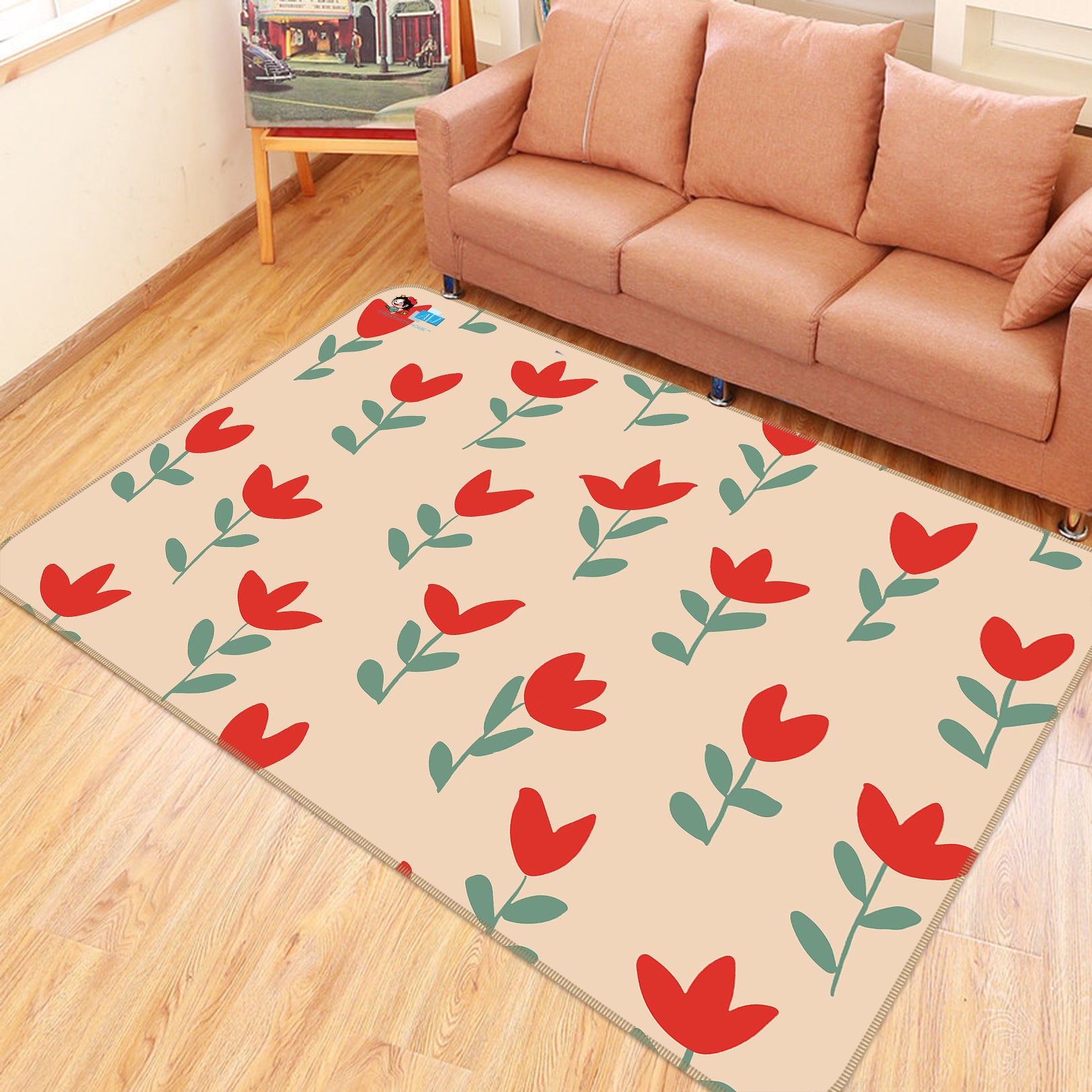 3D Red Flower Pattern 107126 Kashmira Jayaprakash Rug Non Slip Rug Mat
