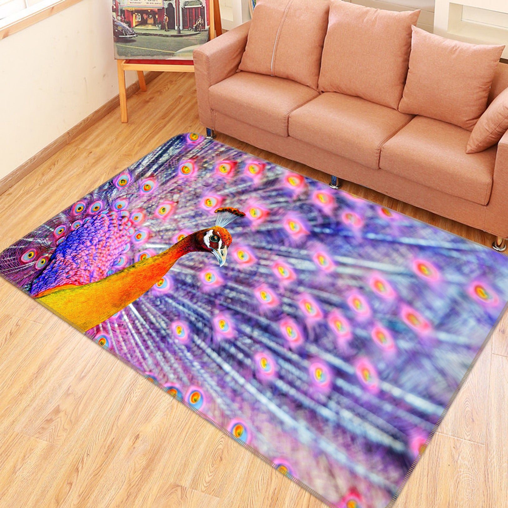 3D Purple Peacock 121 Animal Non Slip Rug Mat