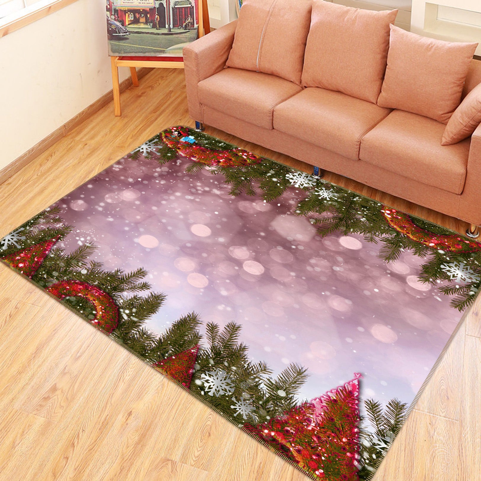 3D Snow Up Down Branches 56226 Christmas Non Slip Rug Mat Xmas