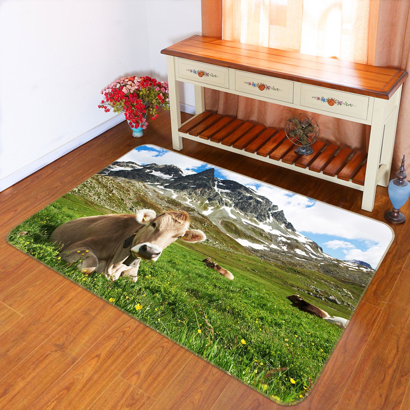 3D Mountain Cow 130 Animal Non Slip Rug Mat
