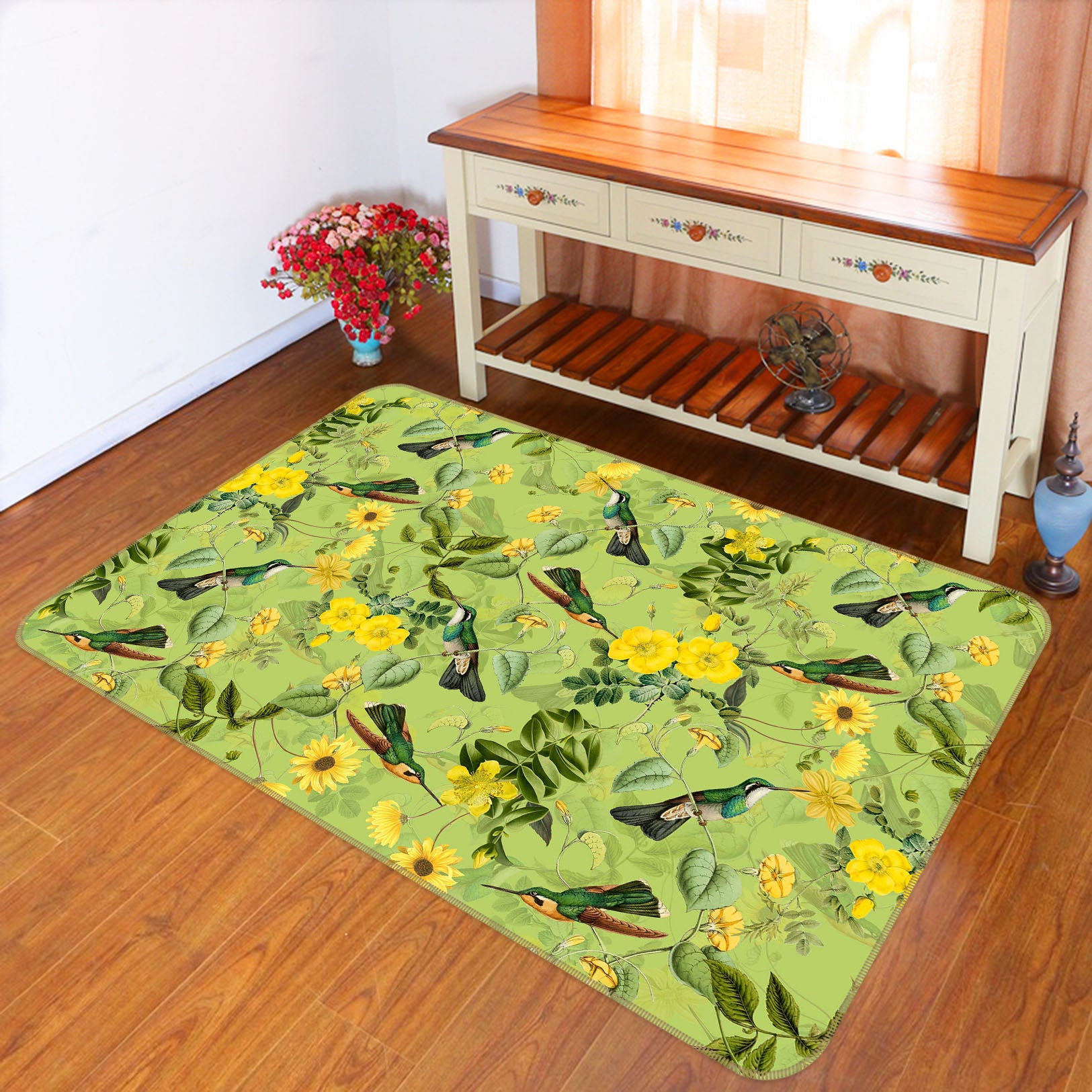 3D Yellow Flowers 137 Uta Naumann Rug Non Slip Rug Mat