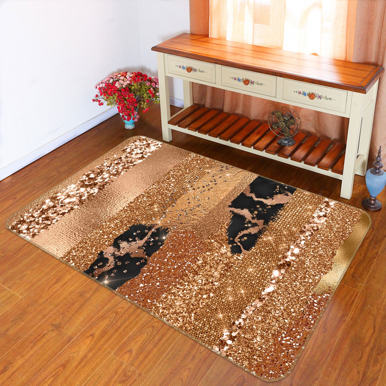 3D Gold Glitter 152 Uta Naumann Rug Non Slip Rug Mat