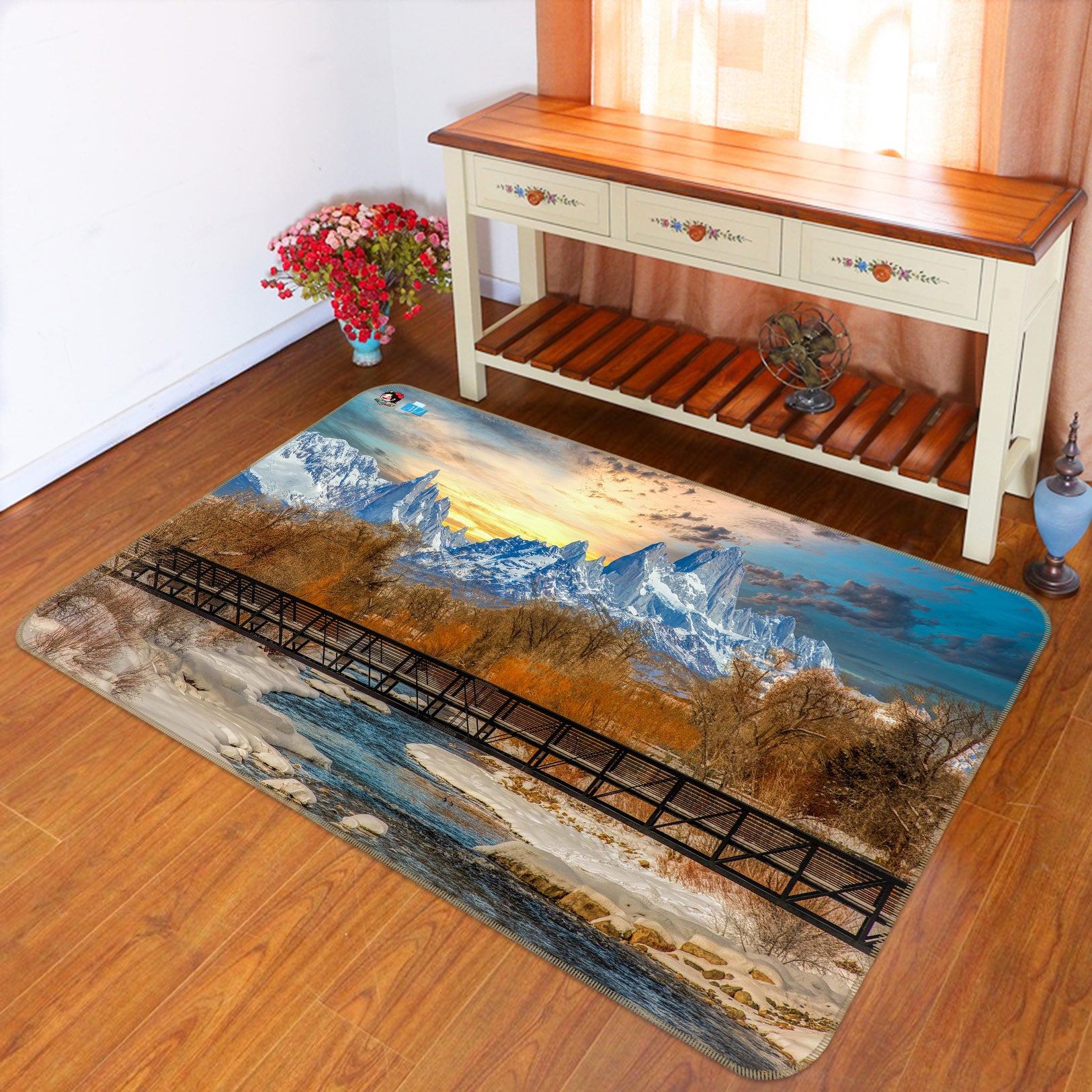3D Snow Mountain 5157 Beth Sheridan Rug Non Slip Rug Mat