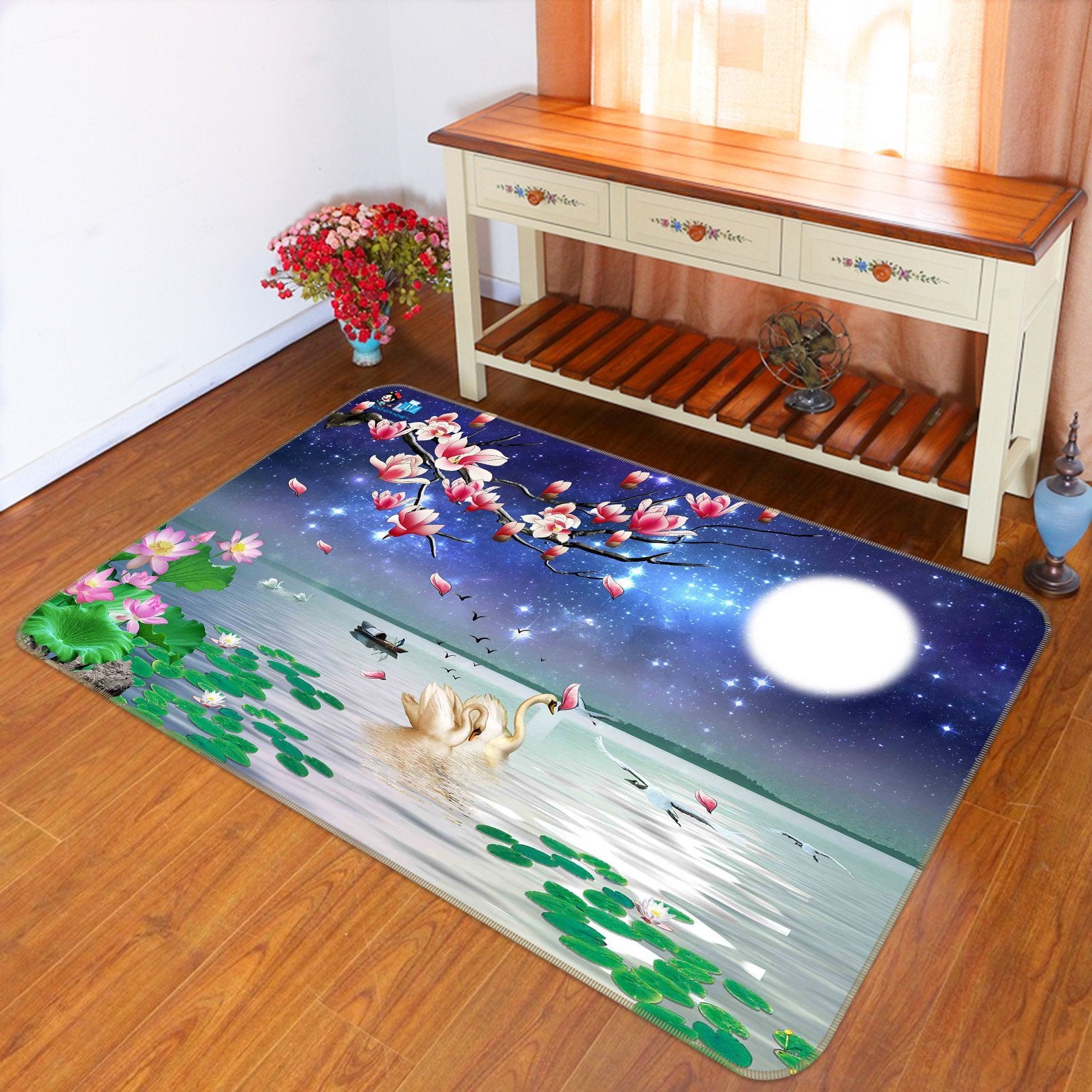 3D Moon Swan 723 Non Slip Rug Mat Mat AJ Creativity Home 
