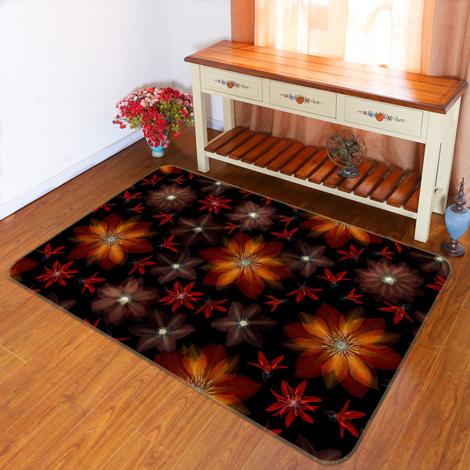 3D Red Flower 177 Assaf Frank Rug Non Slip Rug Mat