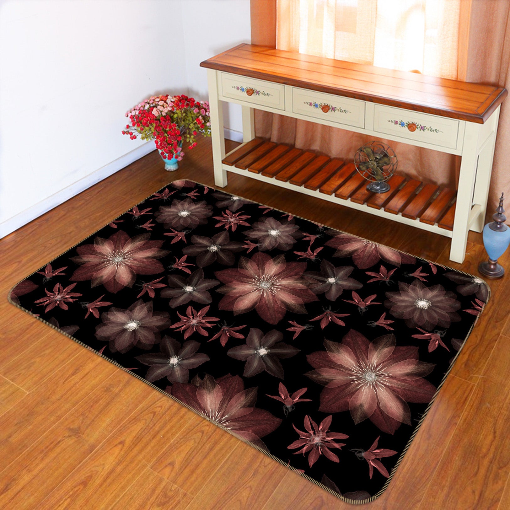3D Transparent Flower 179 Assaf Frank Rug Non Slip Rug Mat