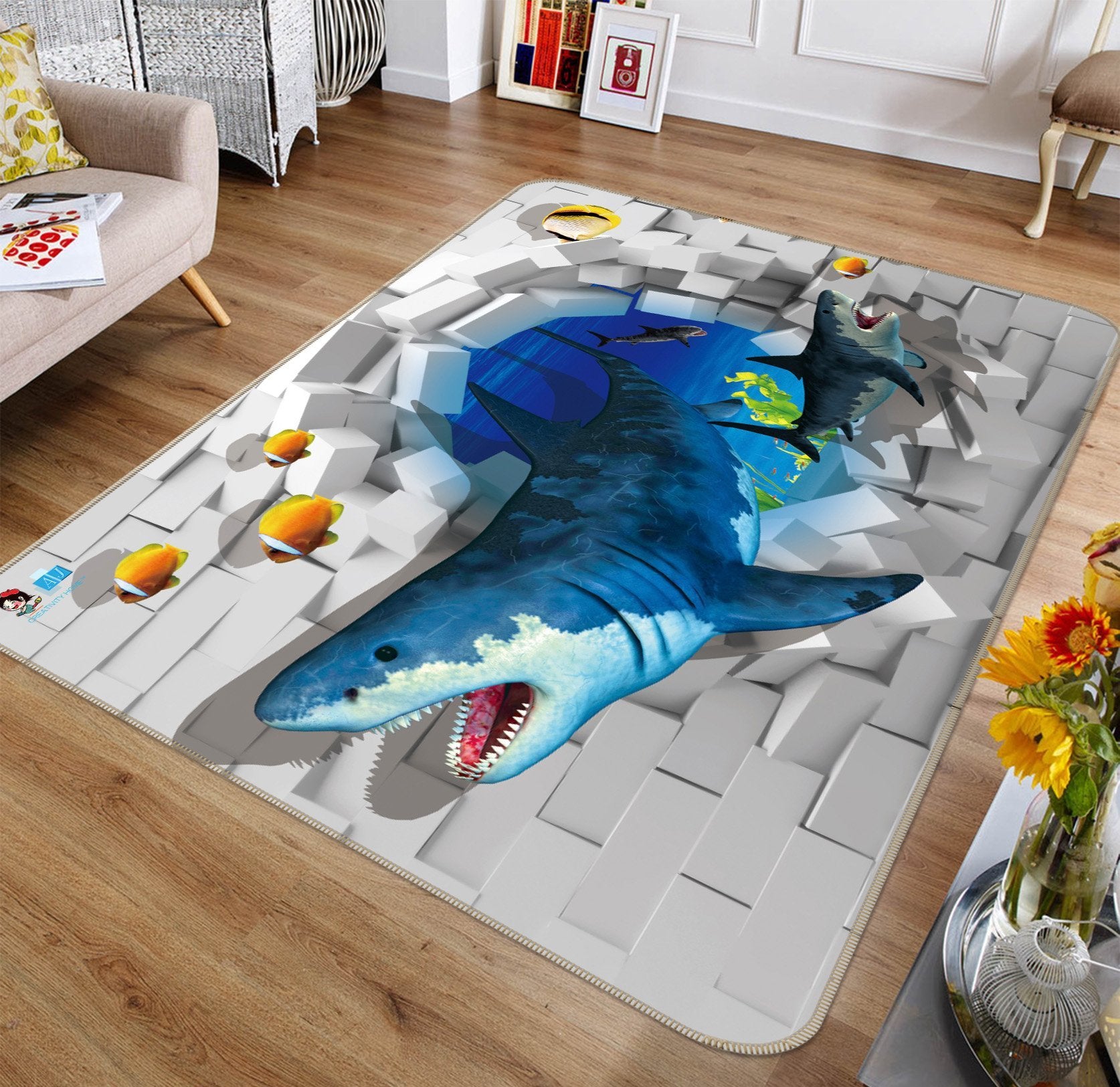 3D Shark Brick Wall 363 Non Slip Rug Mat Mat AJ Creativity Home 