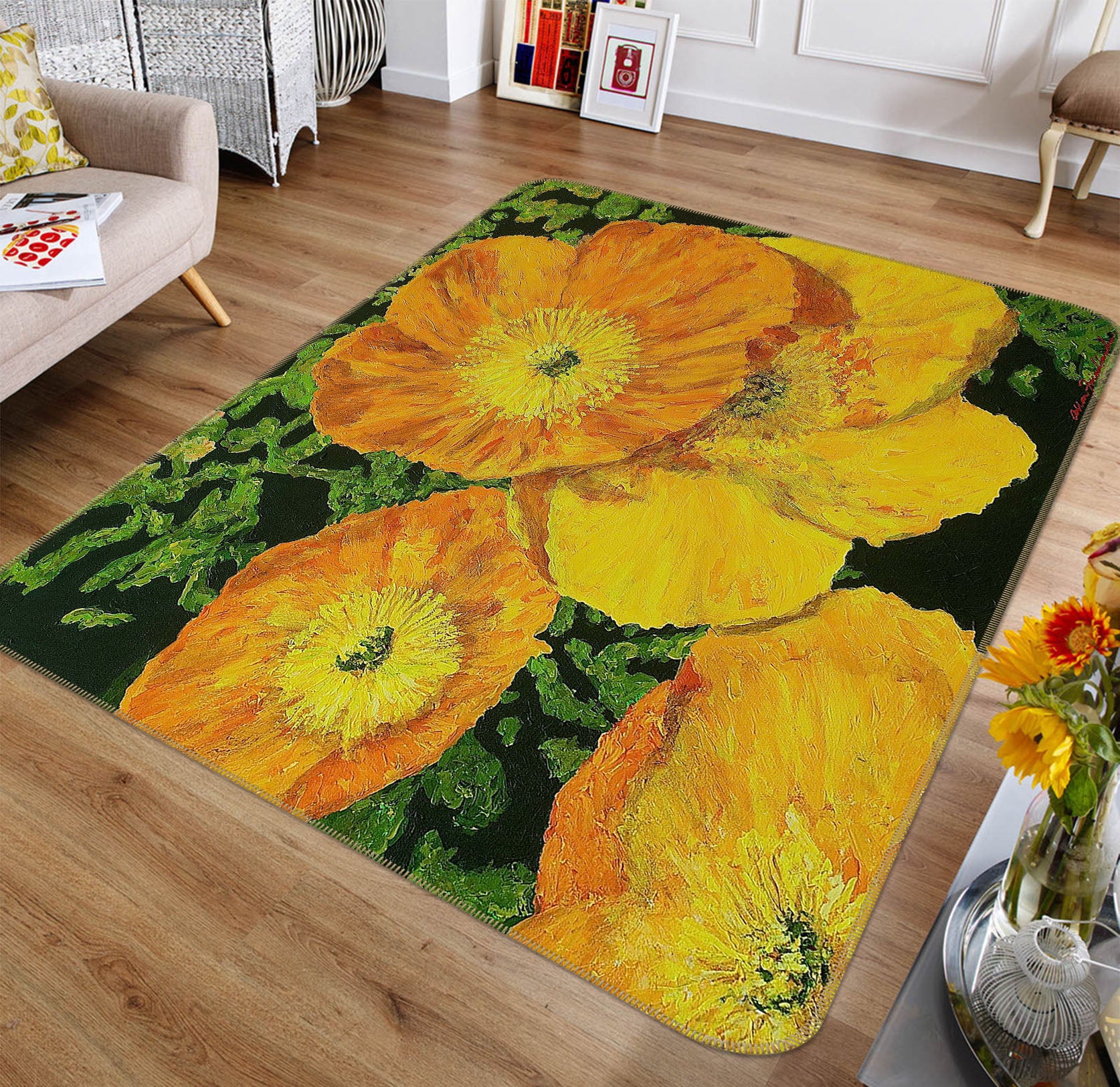 3D Yellow Flower 1039 Allan P. Friedlander Rug Non Slip Rug Mat