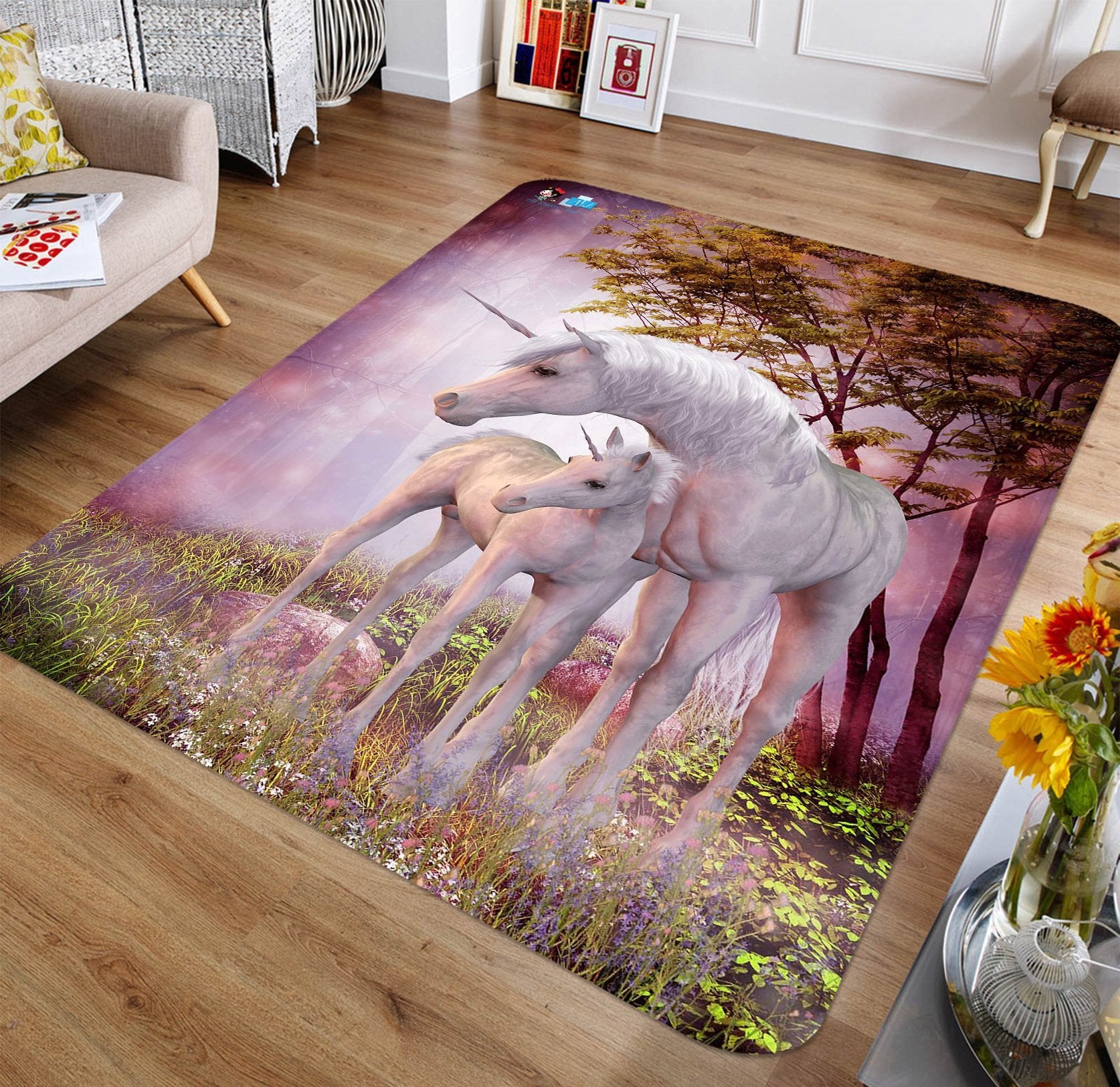 3D Mother And Child Unicorn 100 Non Slip Rug Mat Mat AJ Creativity Home 
