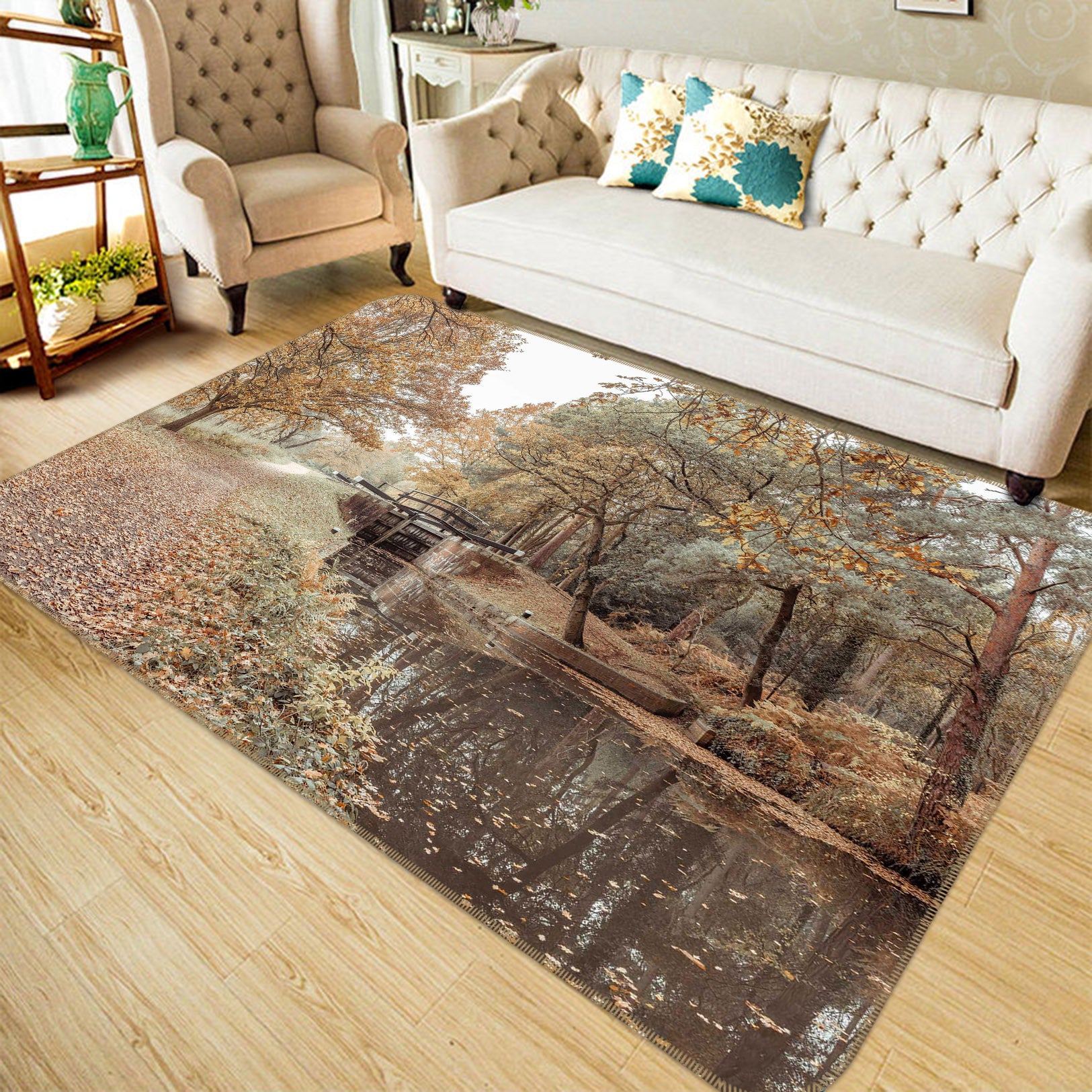 3D Leaf River Bridge 161 Assaf Frank Rug Non Slip Rug Mat