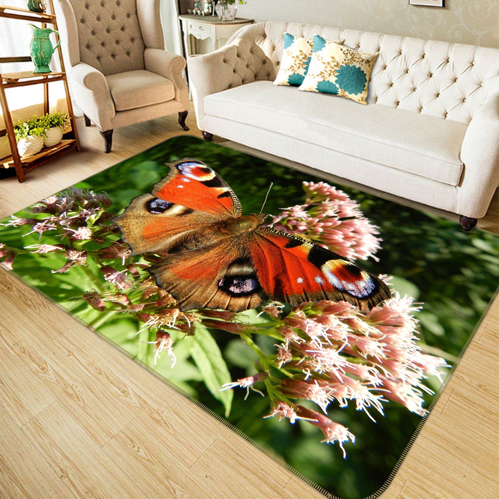 3D Red Butterfly 048 Animal Non Slip Rug Mat