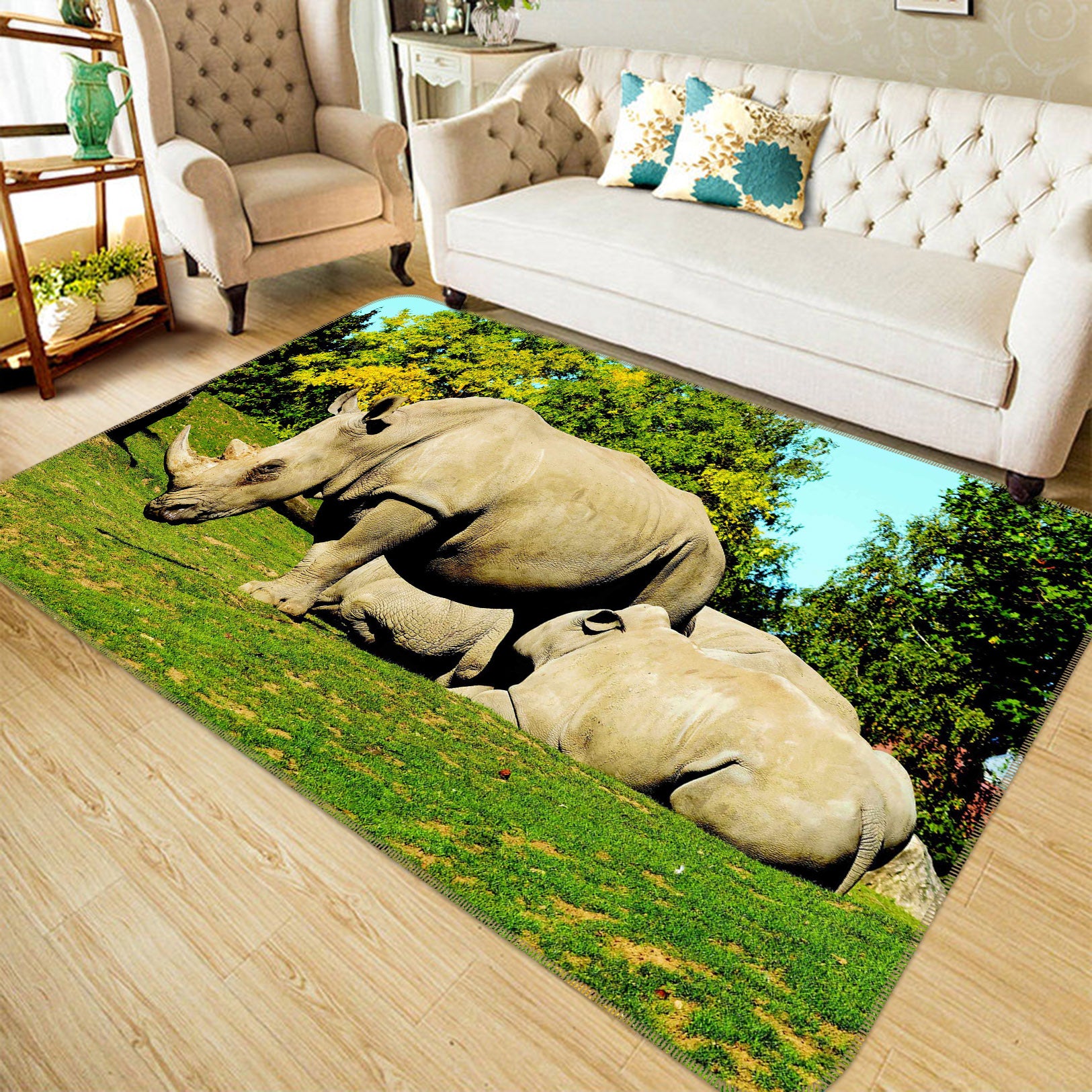 3D Rhino Lawn 074 Animal Non Slip Rug Mat