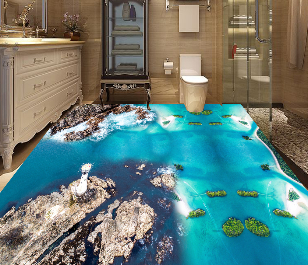 3D White Lighthouse 612 Floor Mural  Wallpaper Murals Rug & Mat Print Epoxy waterproof bath floor