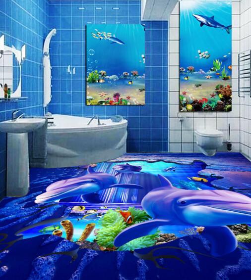 3D Ocean Dolphins Floor Mural Wallpaper AJ Wallpaper 2 